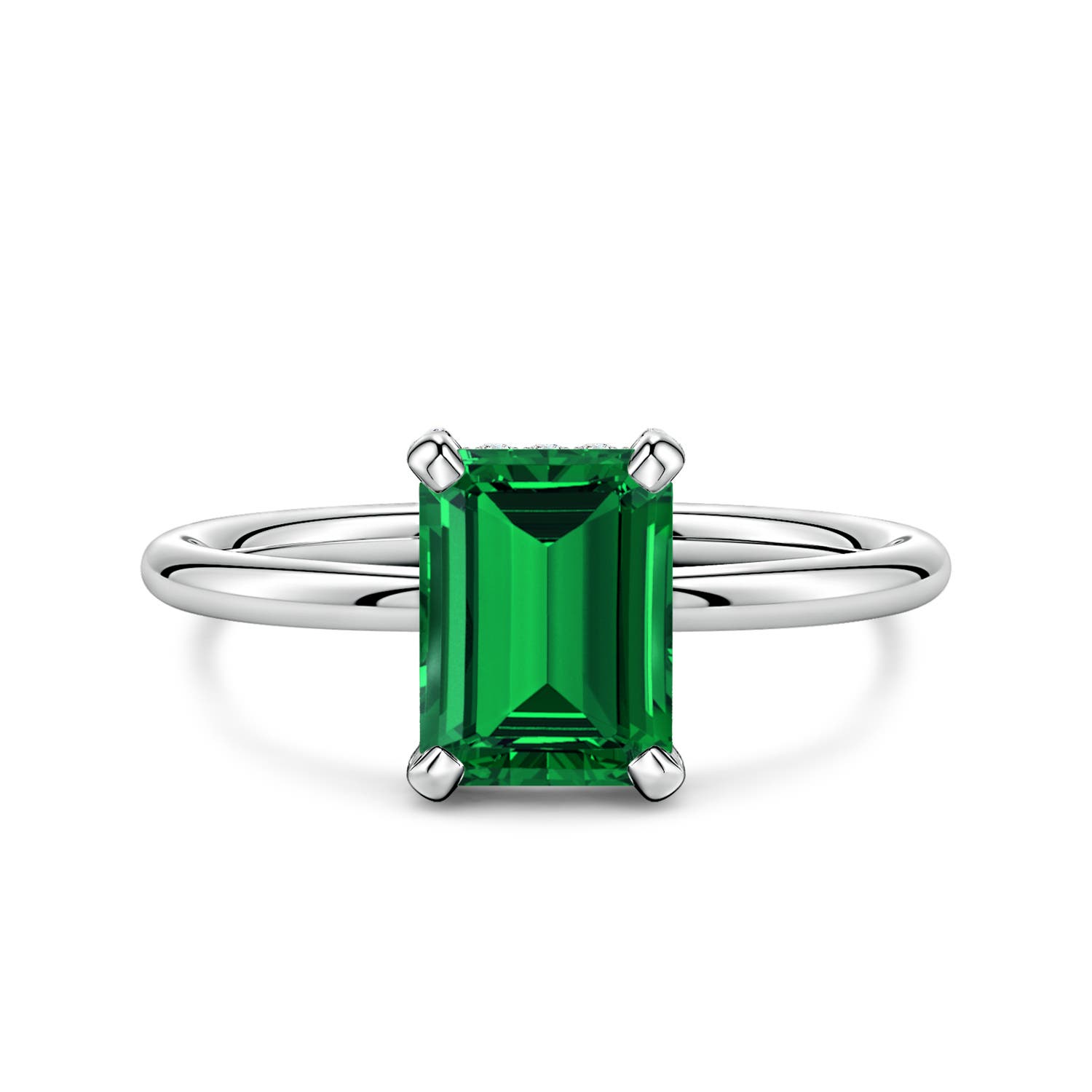 8x6mm Labgrown Emerald-Cut Lab-Grown Emerald Engagement Ring with Hidden Halo in 18K White Gold - main