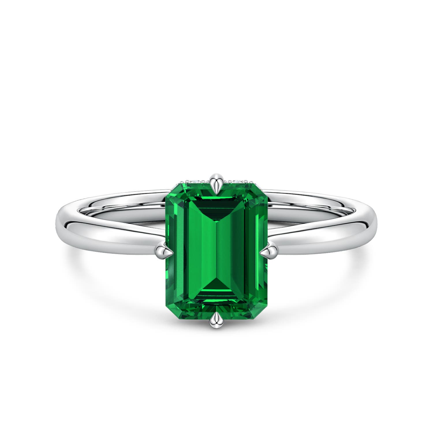 8x6mm Labgrown Solitaire Emerald-Cut Lab-Grown Emerald Engagement Ring with Hidden Halo in White Gold - main