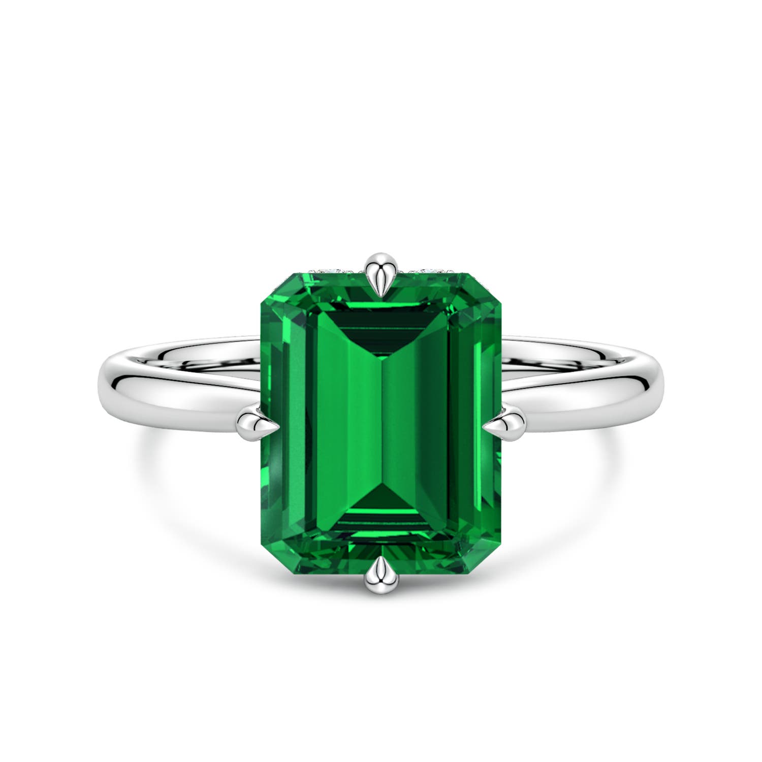 10x8mm Labgrown Solitaire Emerald-Cut Lab-Grown Emerald Engagement Ring with Hidden Halo in 18K White Gold - main