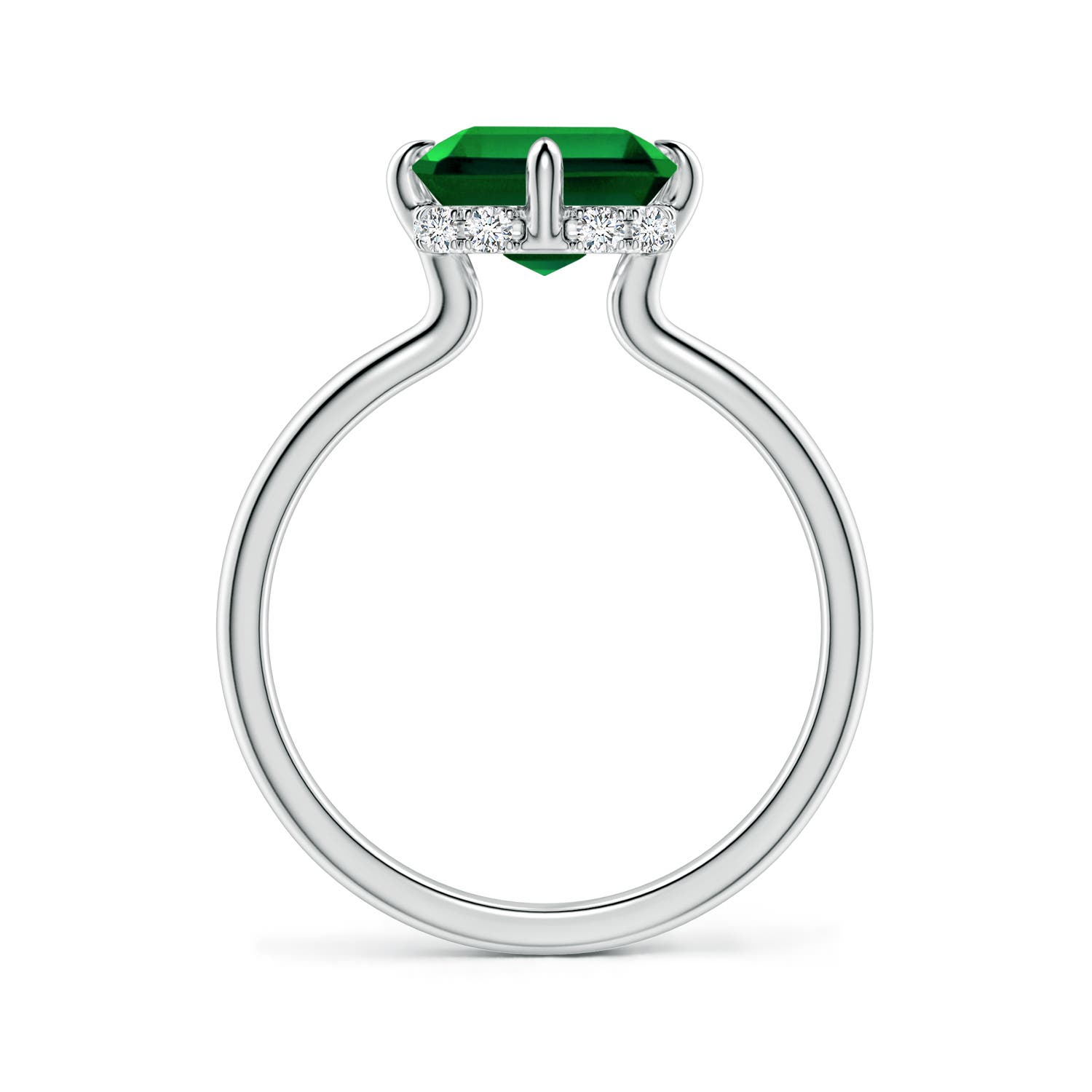 10x8mm Labgrown Solitaire Emerald-Cut Lab-Grown Emerald Engagement Ring with Hidden Halo in 18K White Gold - side 1