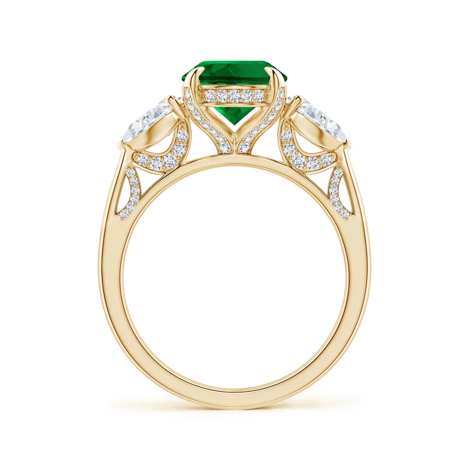 10x8mm Labgrown Lab-Grown Oval Emerald and Sideways Pear Diamond Three-Stone Engagement Ring in Yellow Gold - side 1