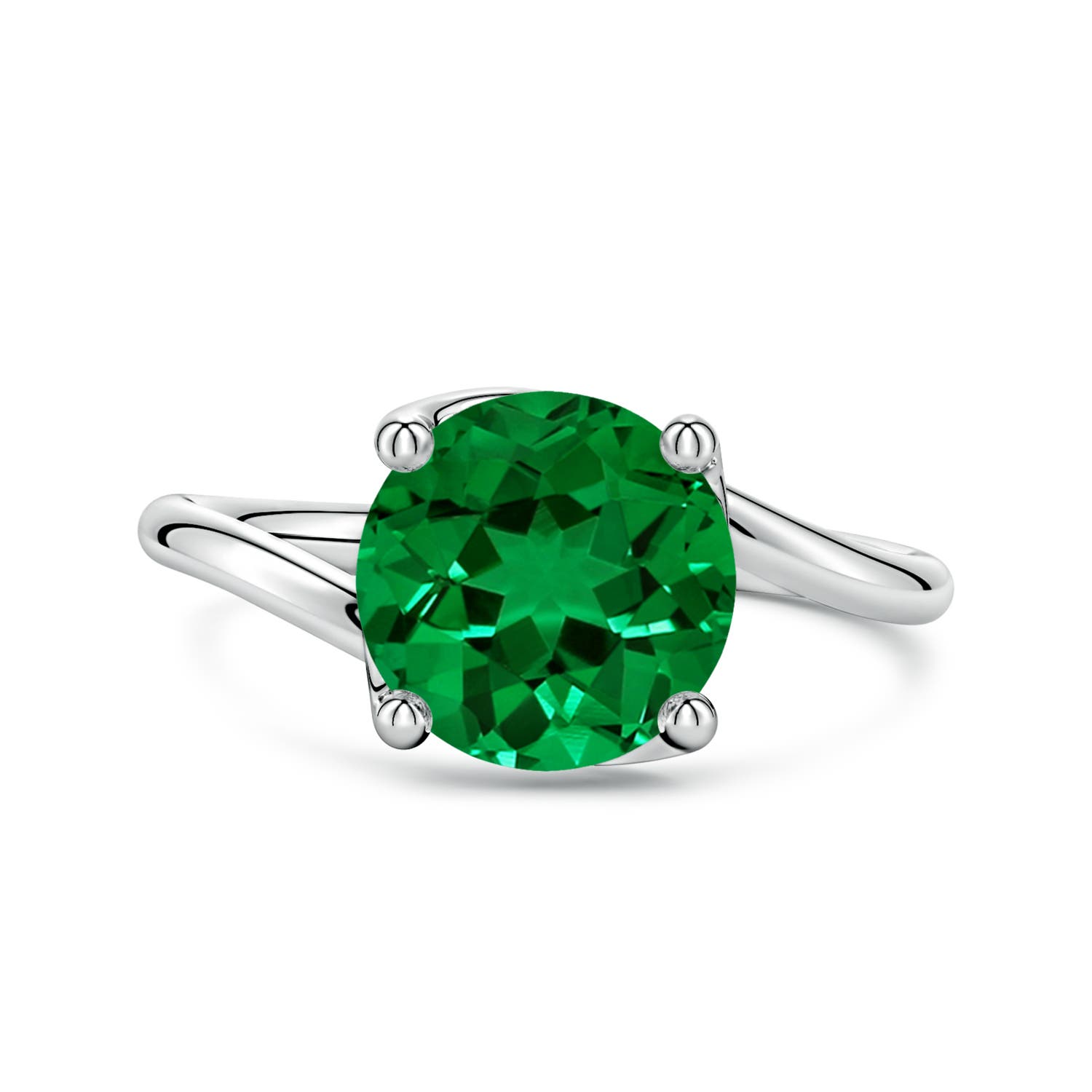 9mm Labgrown Entwined Vine Round Lab-Grown Emerald Solitaire Engagement Ring in 18K White Gold - main