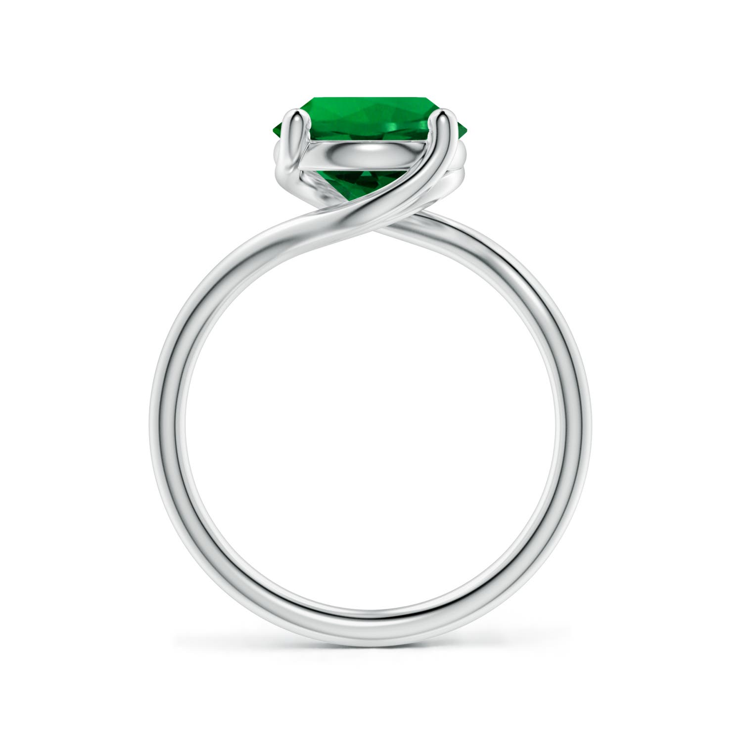 9mm Labgrown Entwined Vine Round Lab-Grown Emerald Solitaire Engagement Ring in 18K White Gold - side 1