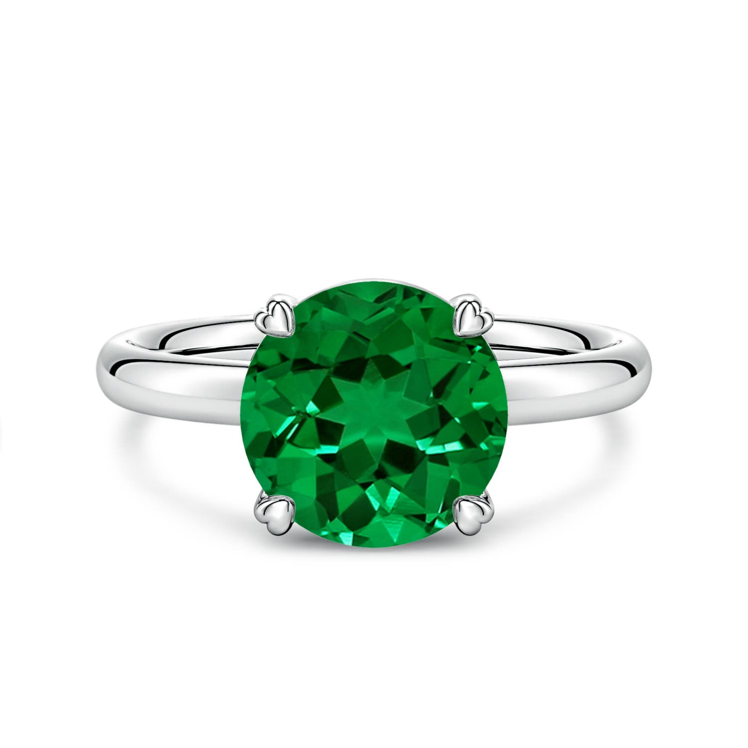 9mm Labgrown Round Lab-Grown Emerald Solitaire Engagement Ring with Heart-Shaped Prongs in White Gold - main
