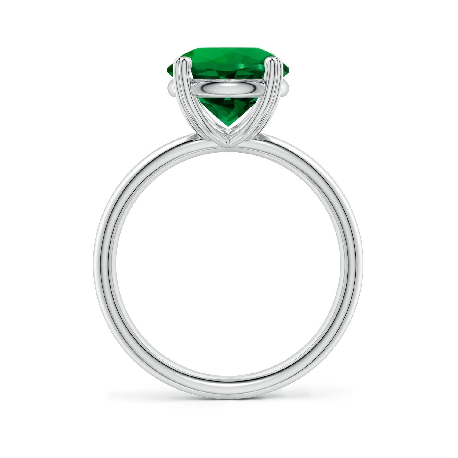 9mm Labgrown Round Lab-Grown Emerald Solitaire Engagement Ring with Heart-Shaped Prongs in White Gold - side 1