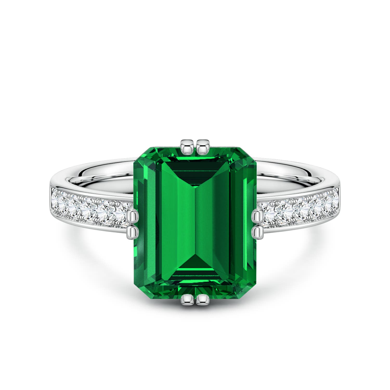 10x8mm Labgrown Emerald-Cut Lab-Grown Emerald Engagement Ring with Double Flat Prongs in 18K White Gold - main