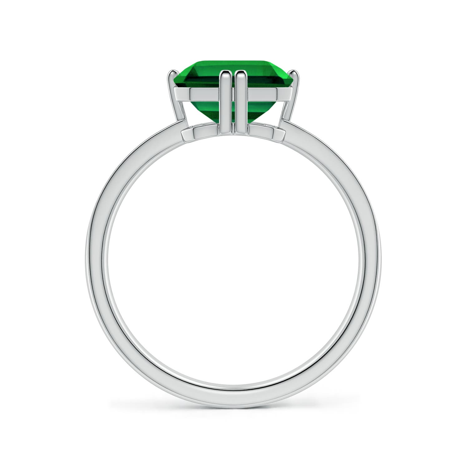 10x8mm Labgrown Emerald-Cut Lab-Grown Emerald Engagement Ring with Double Flat Prongs in 18K White Gold - side 1