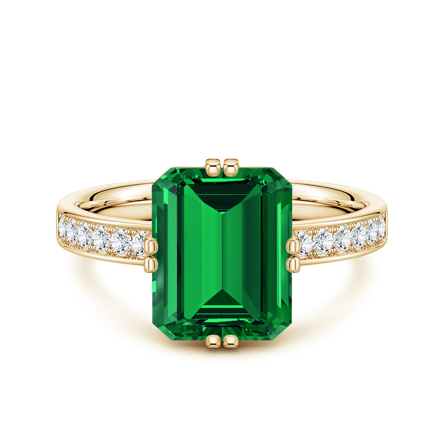 10x8mm Labgrown Emerald-Cut Lab-Grown Emerald Engagement Ring with Double Flat Prongs in 18K Yellow Gold - main