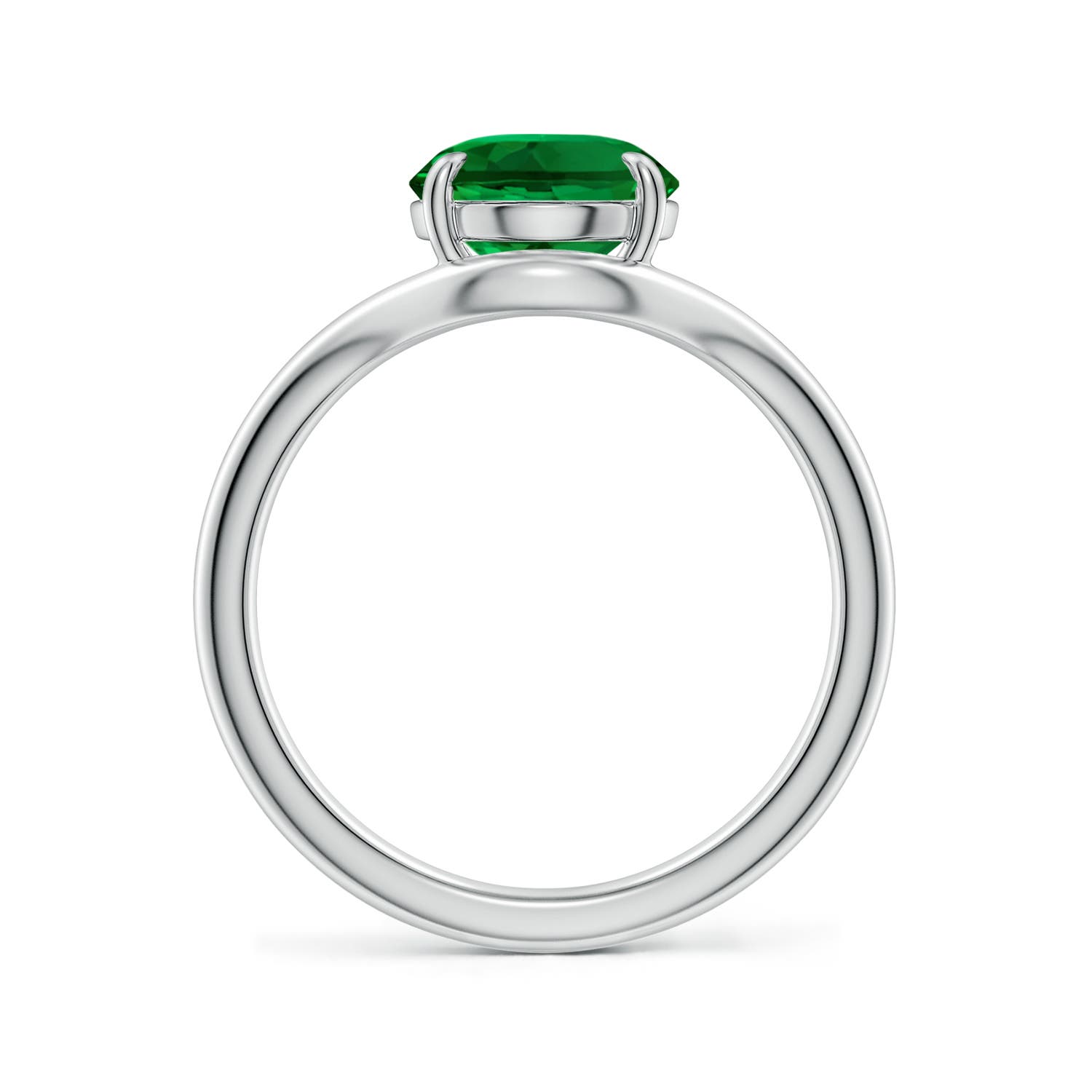 10x8mm Labgrown Solitaire Oval Lab-Grown Emerald Curved Shank Engagement Ring in 18K White Gold - side 1