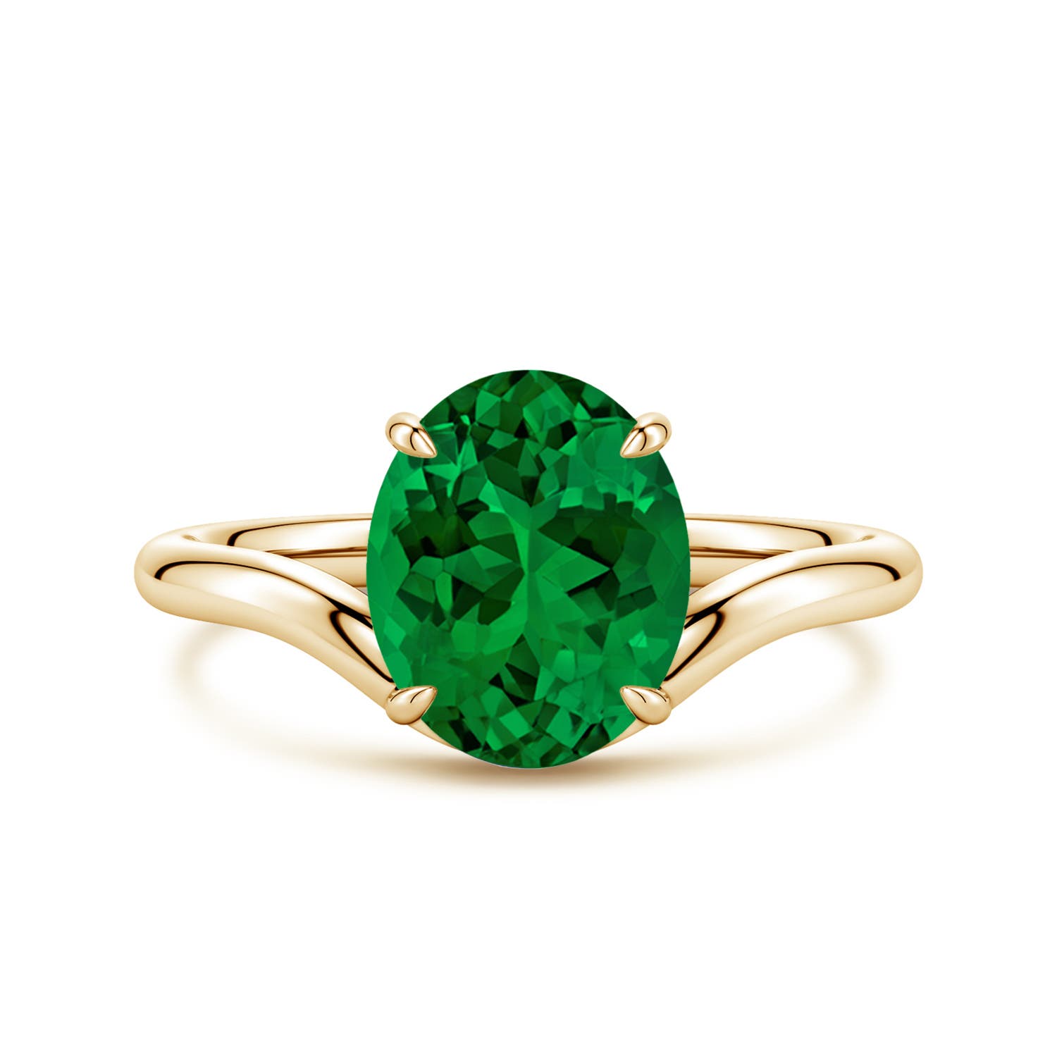10x8mm Labgrown Solitaire Oval Lab-Grown Emerald Curved Shank Engagement Ring in 18K Yellow Gold - main