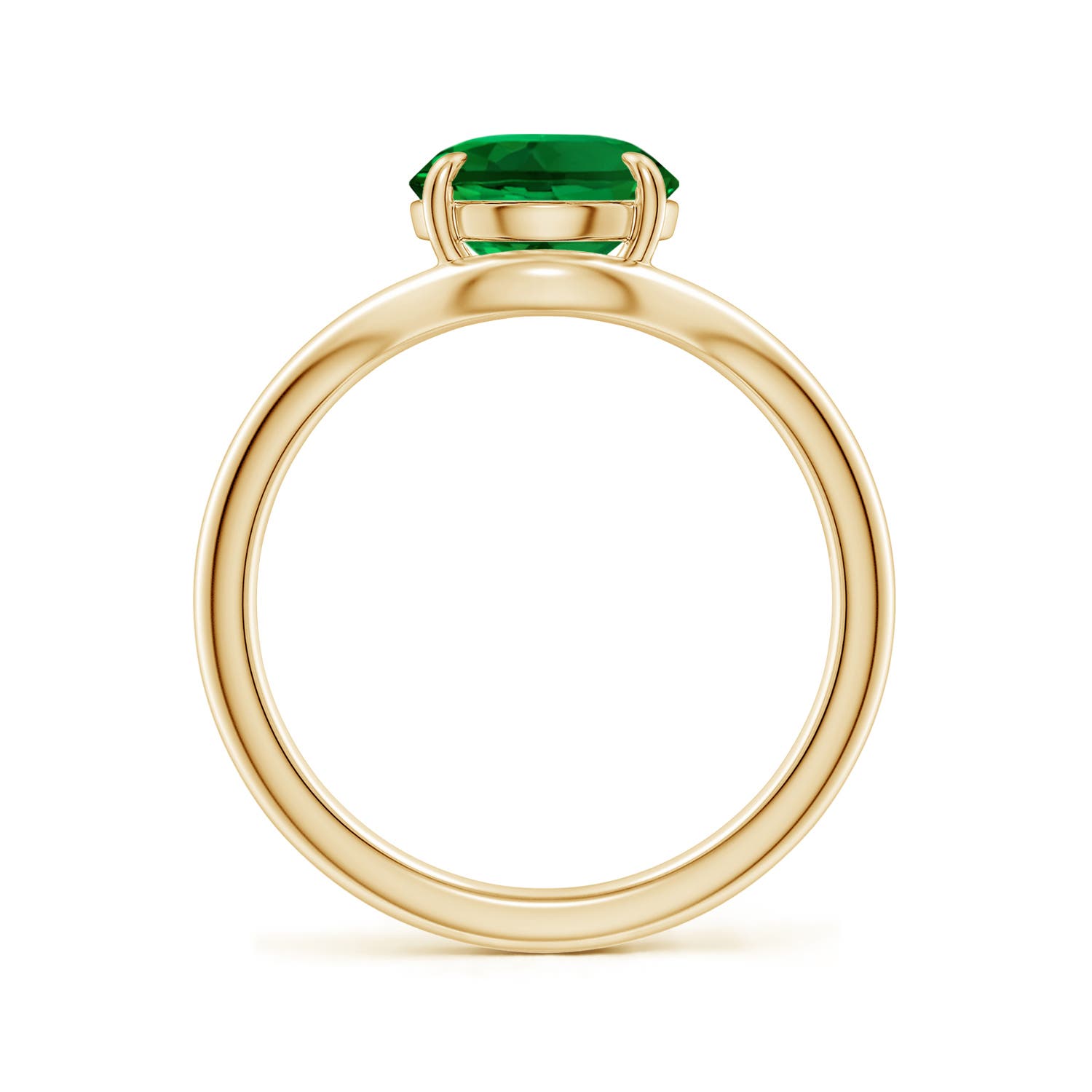 10x8mm Labgrown Solitaire Oval Lab-Grown Emerald Curved Shank Engagement Ring in 18K Yellow Gold - side 1