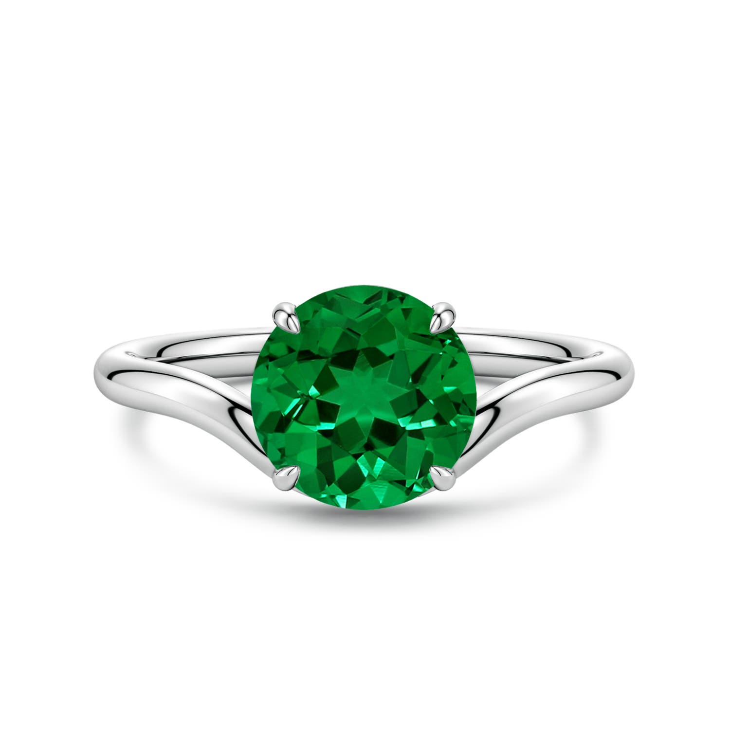 8mm Labgrown Solitaire Round Lab-Grown Emerald Curved Shank Engagement Ring in White Gold - main