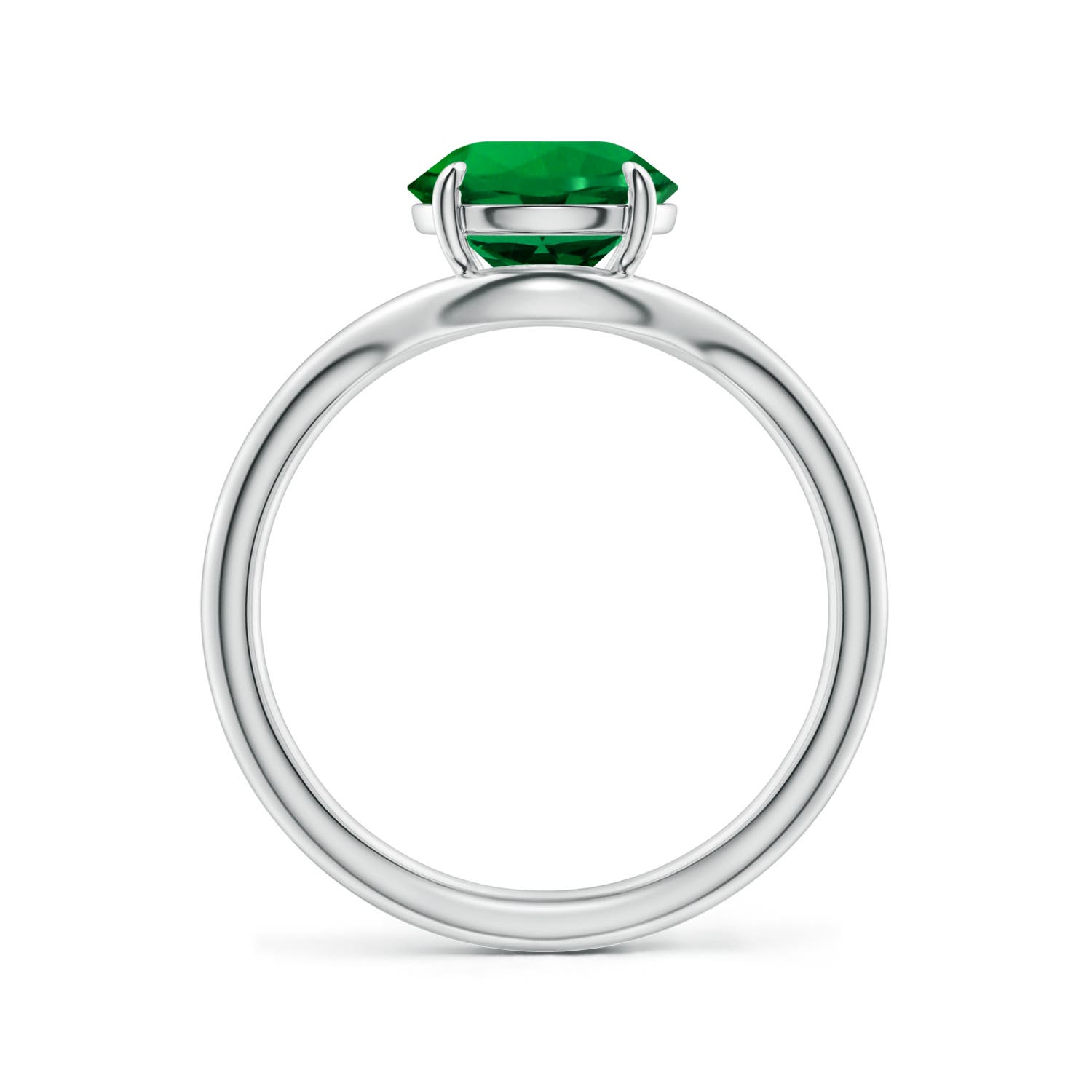 8mm Labgrown Solitaire Round Lab-Grown Emerald Curved Shank Engagement Ring in White Gold - side 1