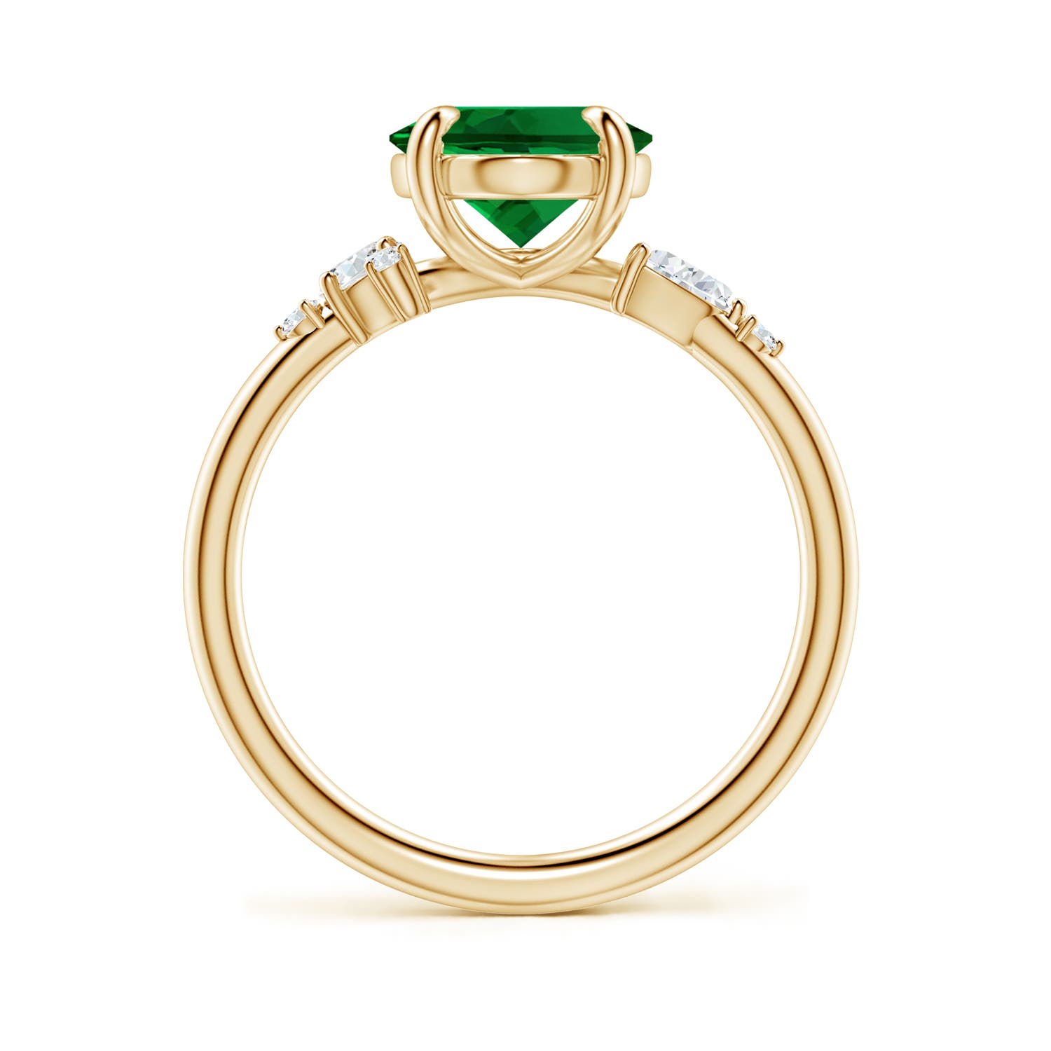 10x8mm Labgrown Lab-Grown Claw Prong Oval Emerald Engagement Ring with Multi-Shape Diamonds in Yellow Gold - side 1