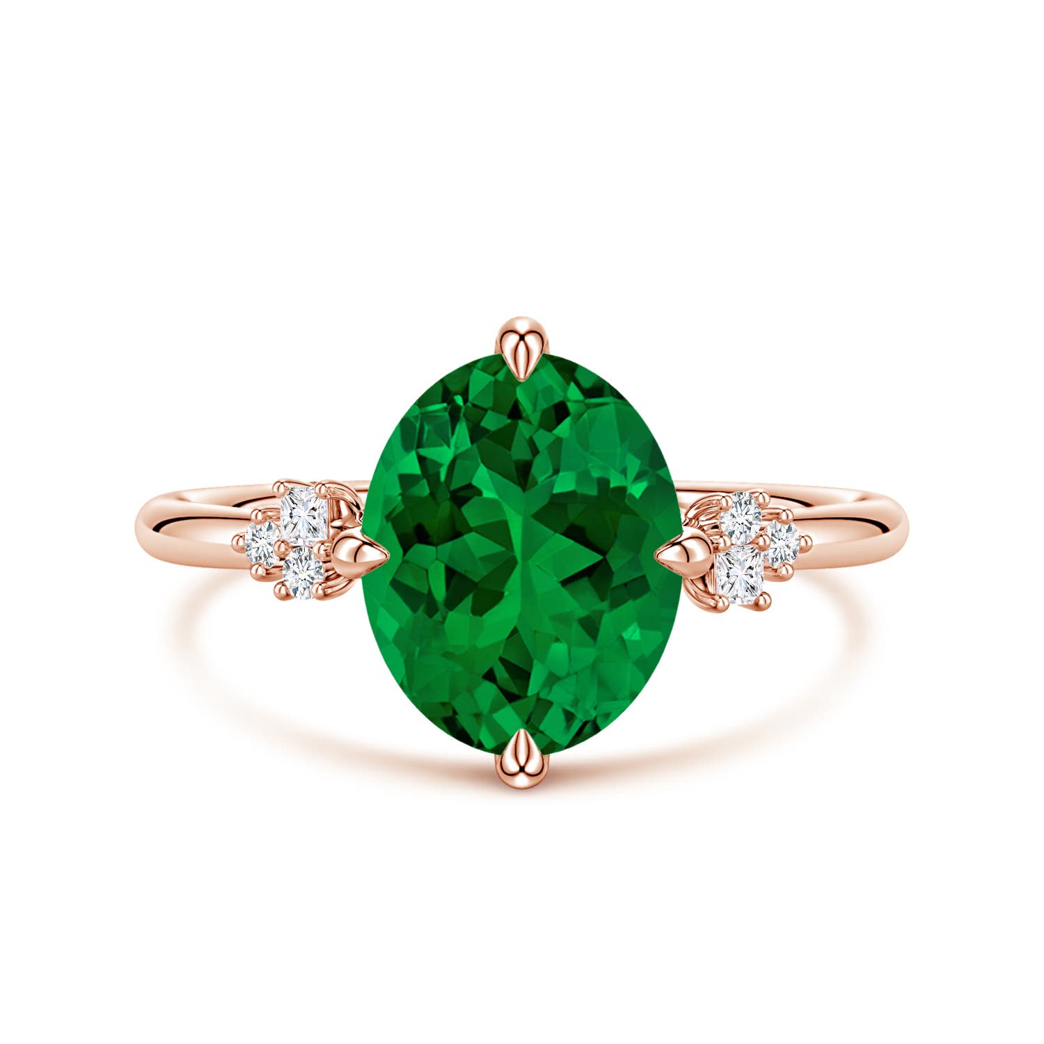 10x8mm Labgrown Lab-Grown Oval Emerald Engagement Ring with Mixed Cut Diamonds in 18K Rose Gold - main