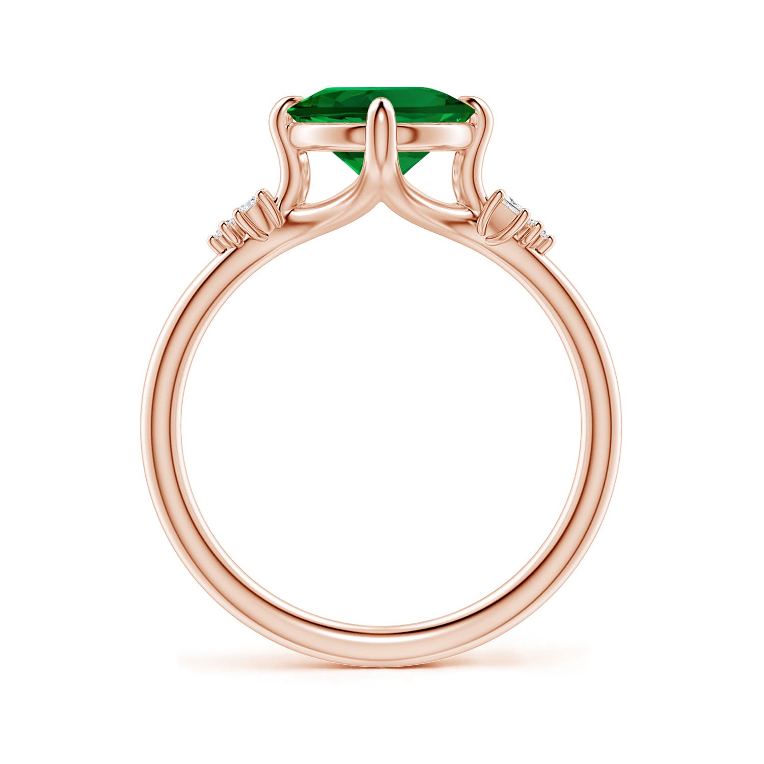 10x8mm Labgrown Lab-Grown Oval Emerald Engagement Ring with Mixed Cut Diamonds in 18K Rose Gold - side 1