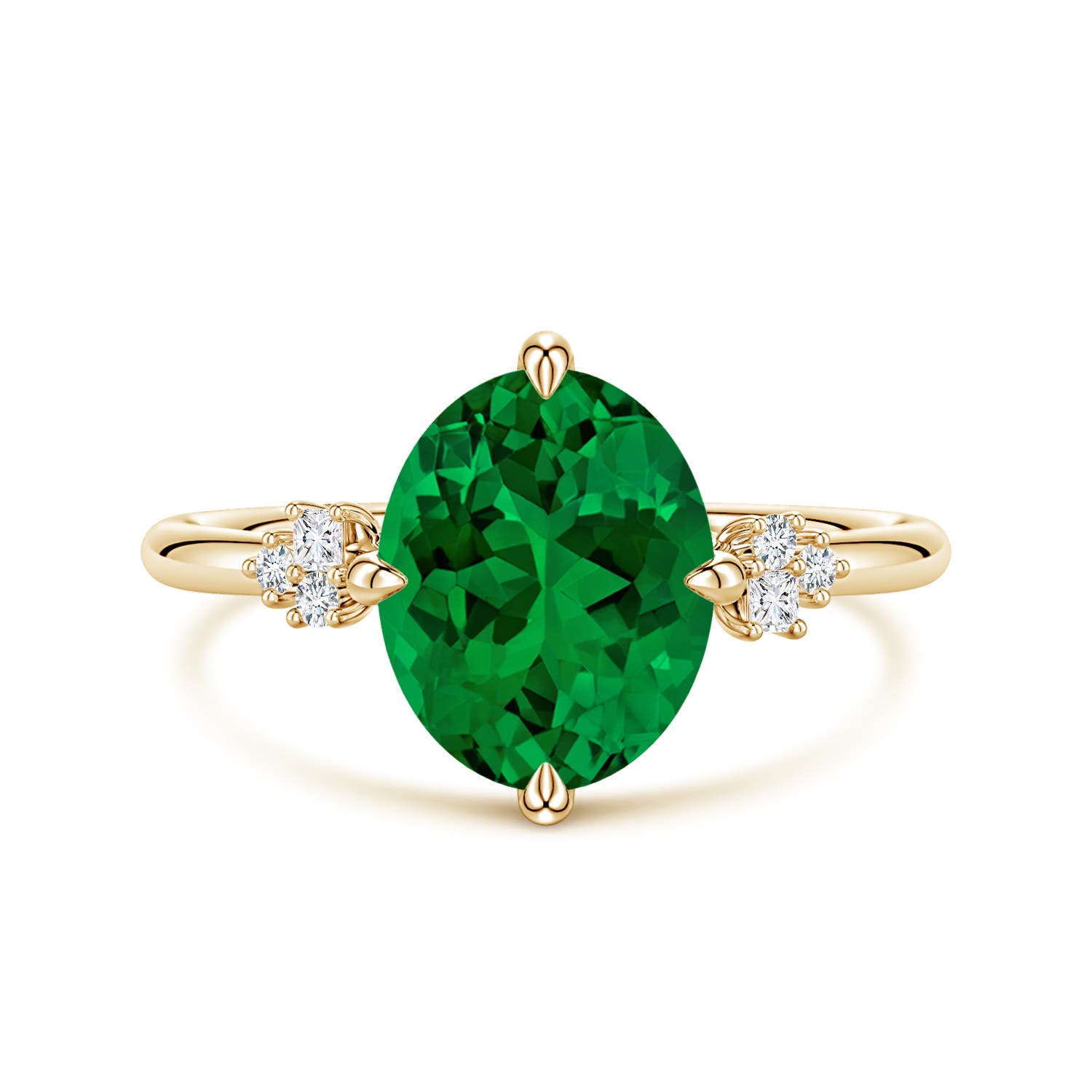 10x8mm Labgrown Lab-Grown Oval Emerald Engagement Ring with Mixed Cut Diamonds in 18K Yellow Gold - main