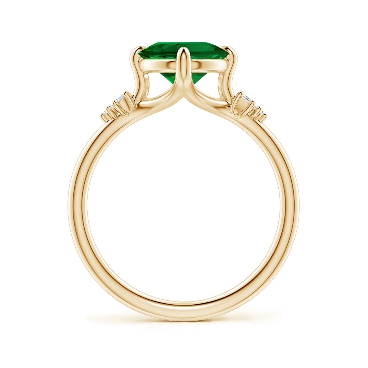 10x8mm Labgrown Lab-Grown Oval Emerald Engagement Ring with Mixed Cut Diamonds in 18K Yellow Gold - side 1
