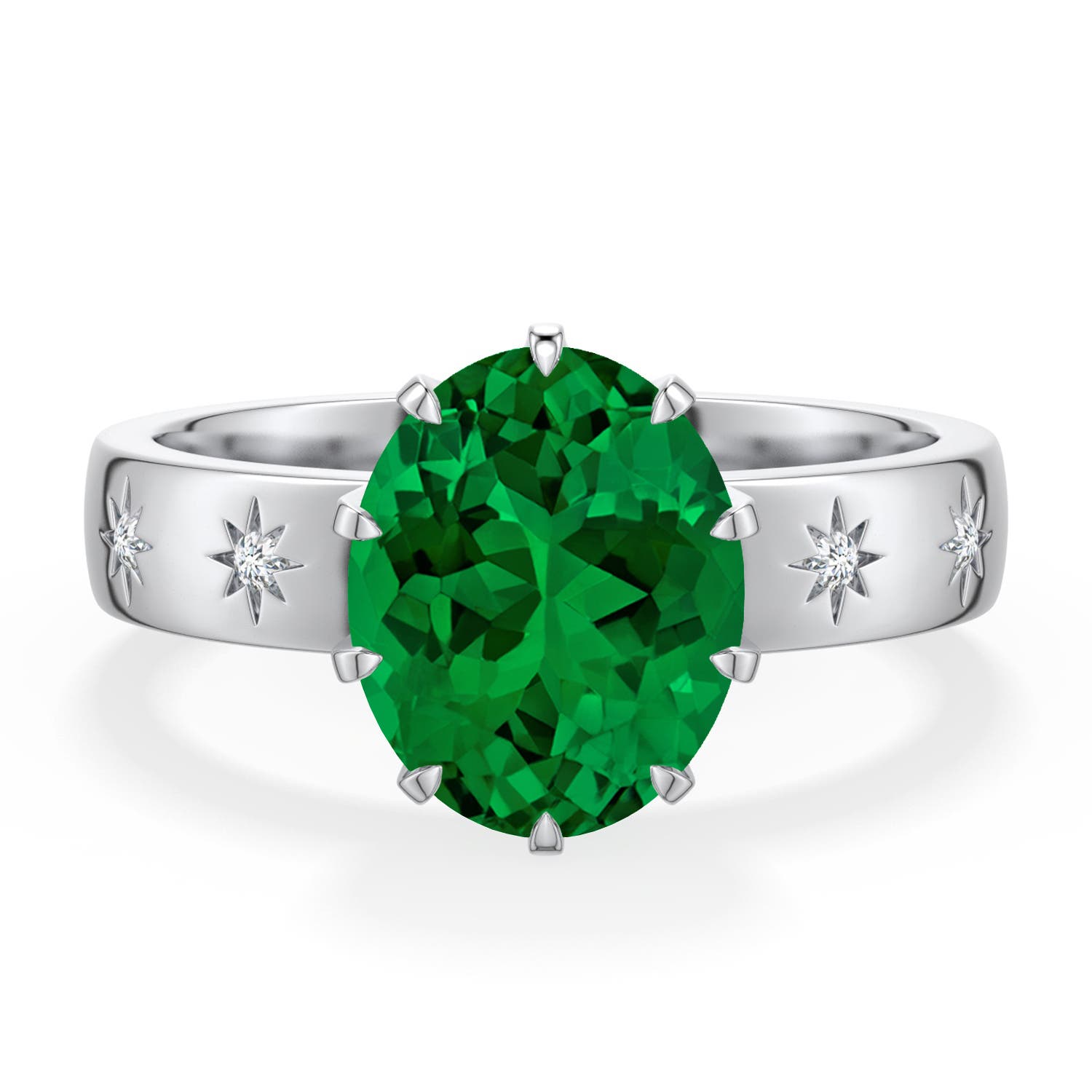 10x8mm Labgrown Oval Lab-Grown Emerald Starburst Engagement Ring in White Gold - main