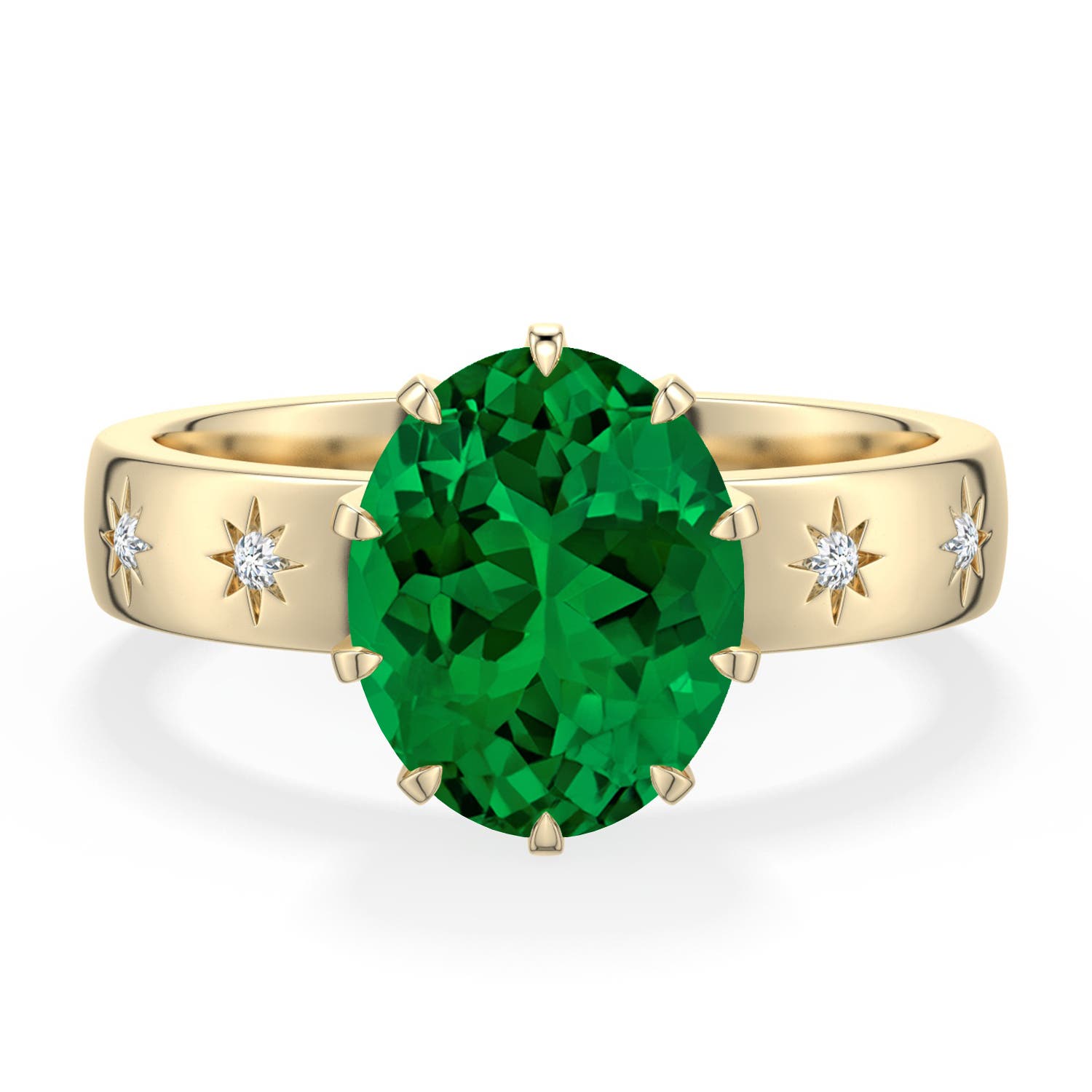 10x8mm Labgrown Oval Lab-Grown Emerald Starburst Engagement Ring in Yellow Gold - main