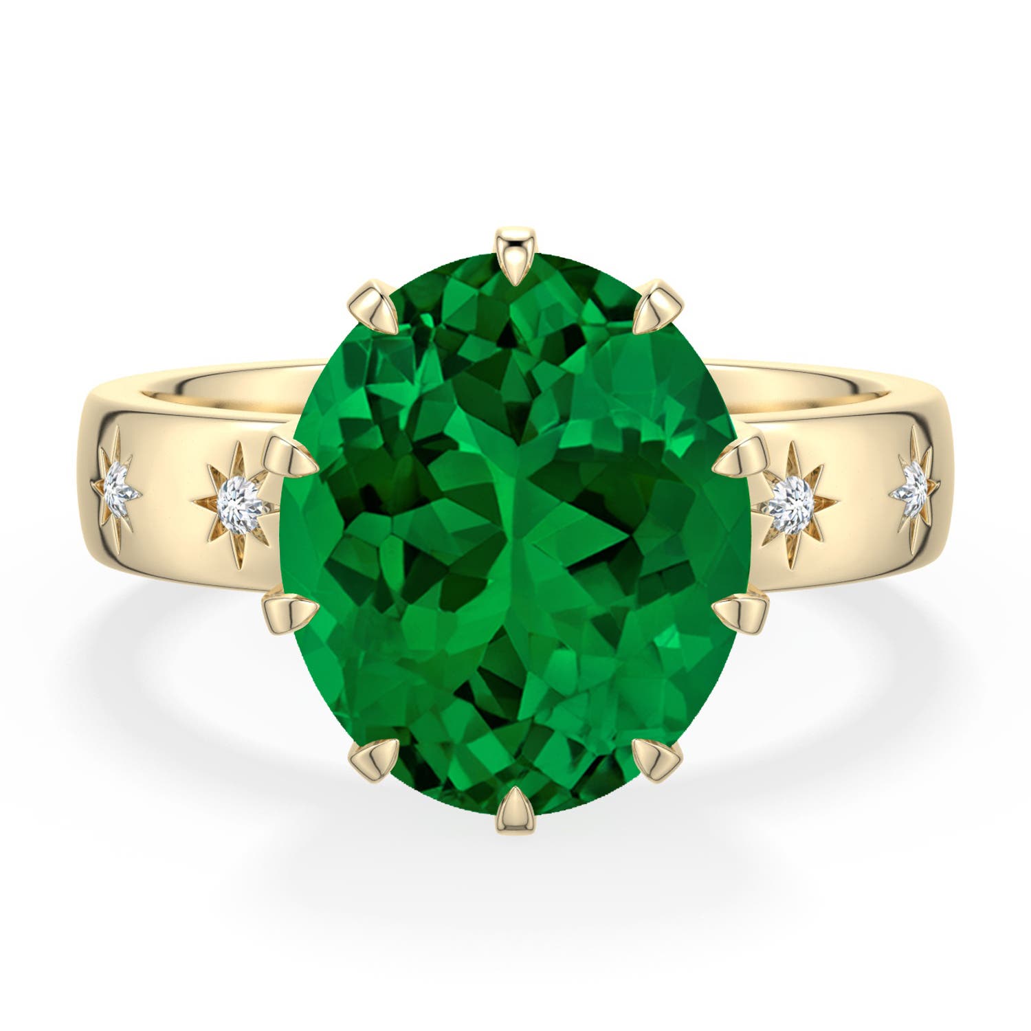 12x10mm Labgrown Oval Lab-Grown Emerald Starburst Engagement Ring in 18K Yellow Gold - main