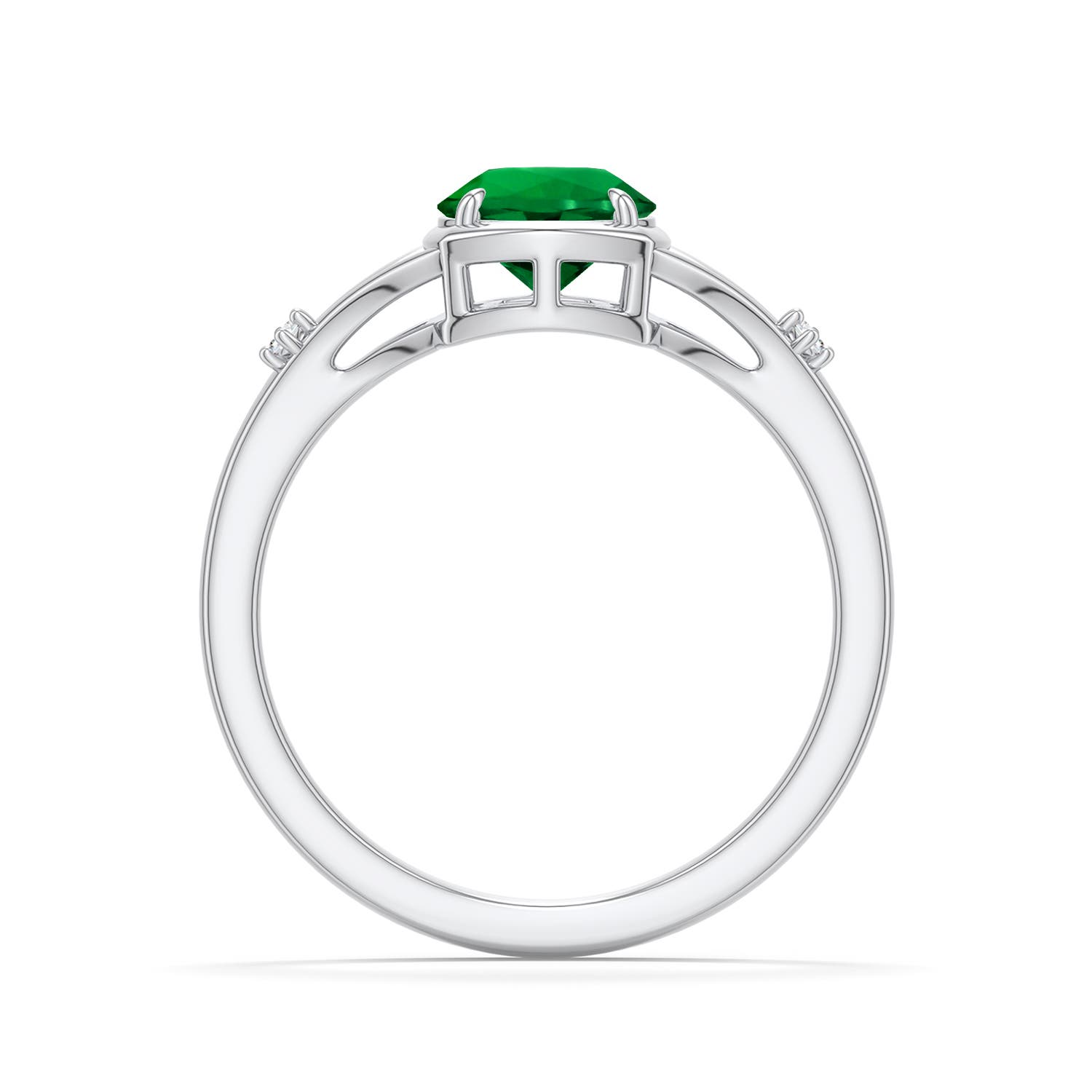 6.5mm Labgrown Round Lab-Grown Emerald Split Shank Engagement Ring in White Gold - side 1