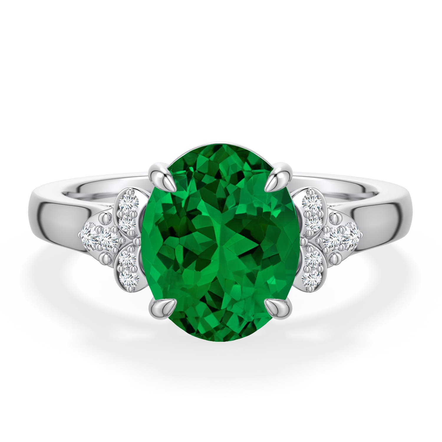 10x8mm Labgrown Oval Lab-Grown Emerald Engagement Ring in White Gold - main