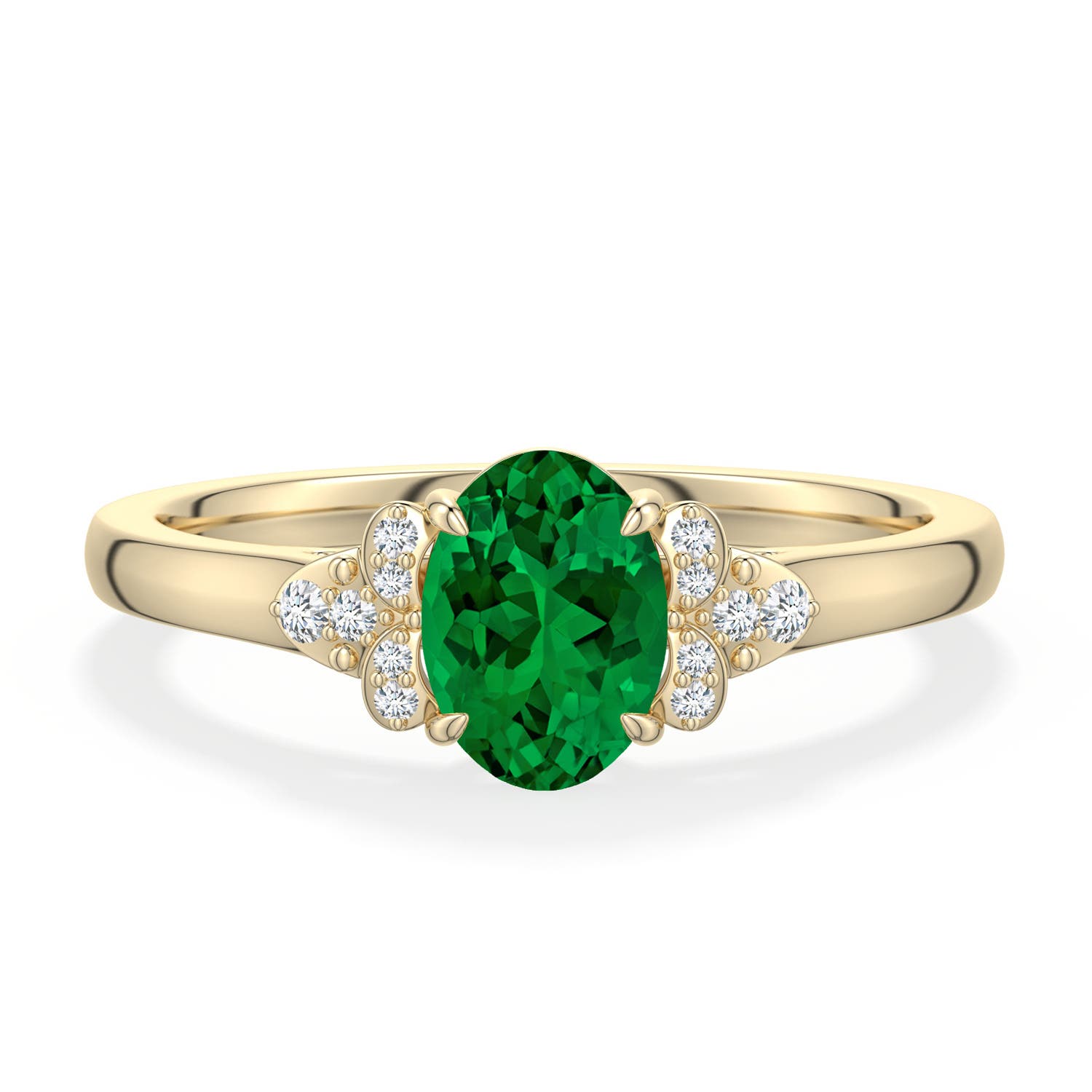 7x5mm Labgrown Oval Lab-Grown Emerald Engagement Ring in Yellow Gold - main
