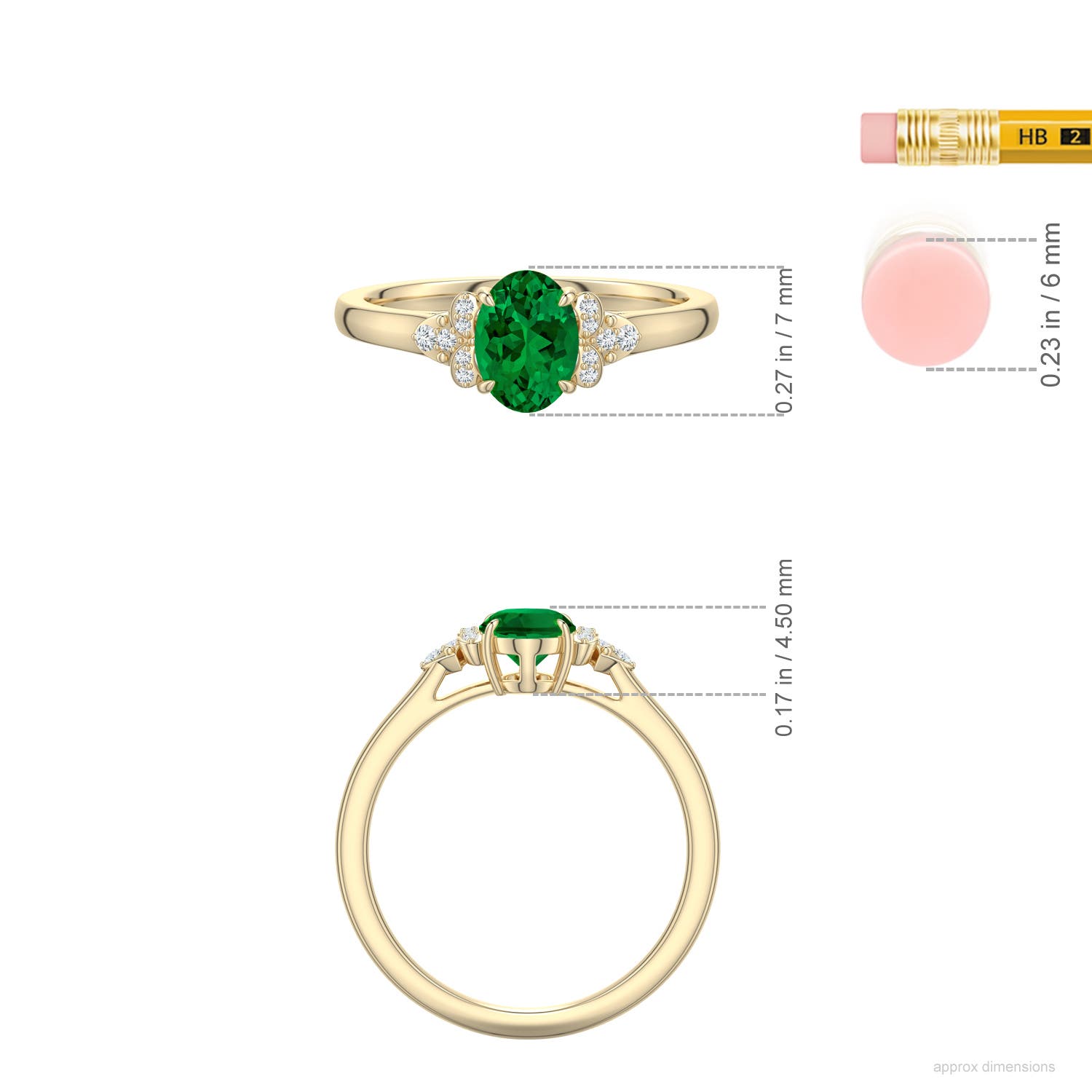 7x5mm Labgrown Oval Lab-Grown Emerald Engagement Ring in Yellow Gold - ruler - ruler