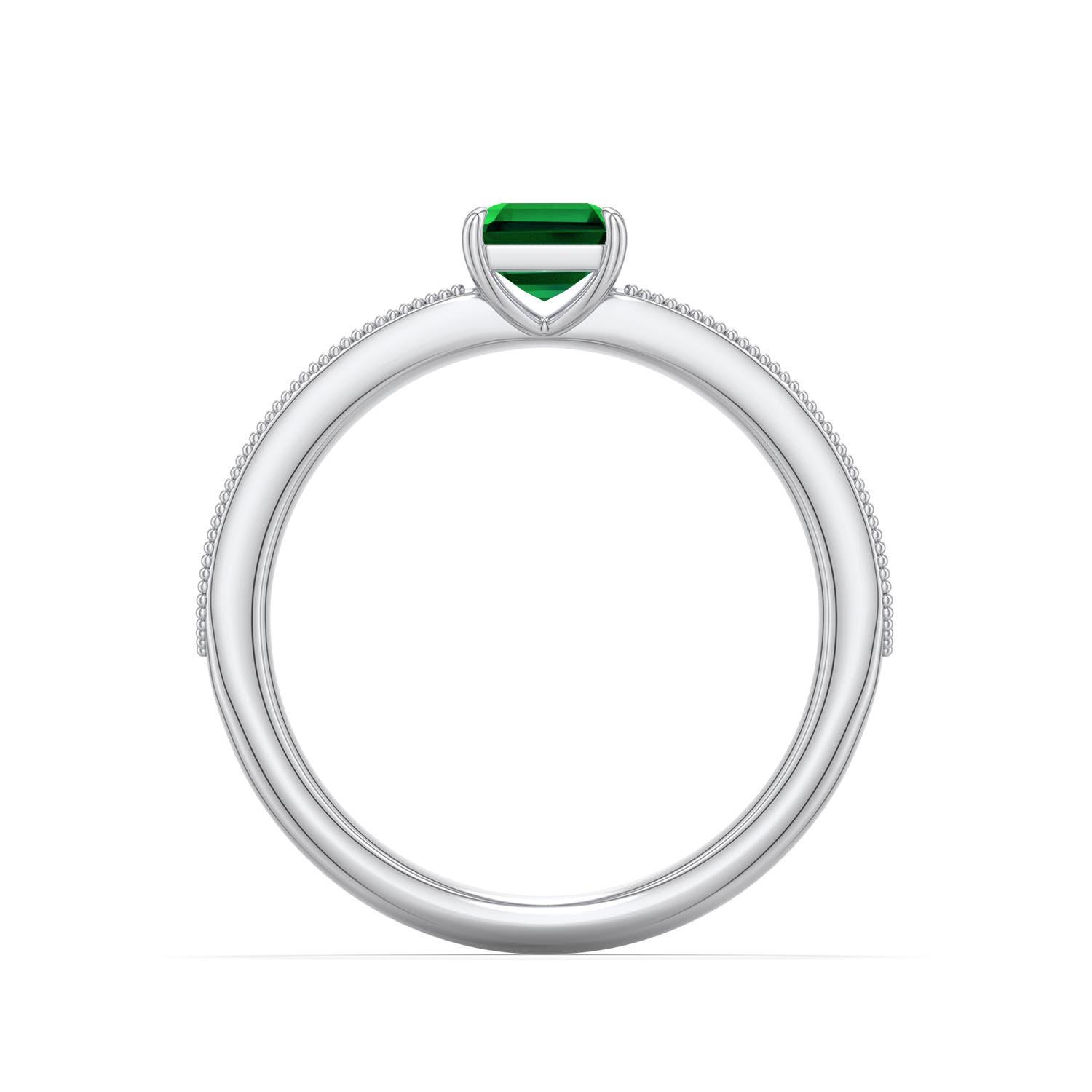 7x5mm Labgrown Emerald-Cut Lab-Grown Emerald Engagement Ring with Multi-Shape Accents in 18K White Gold - side 1