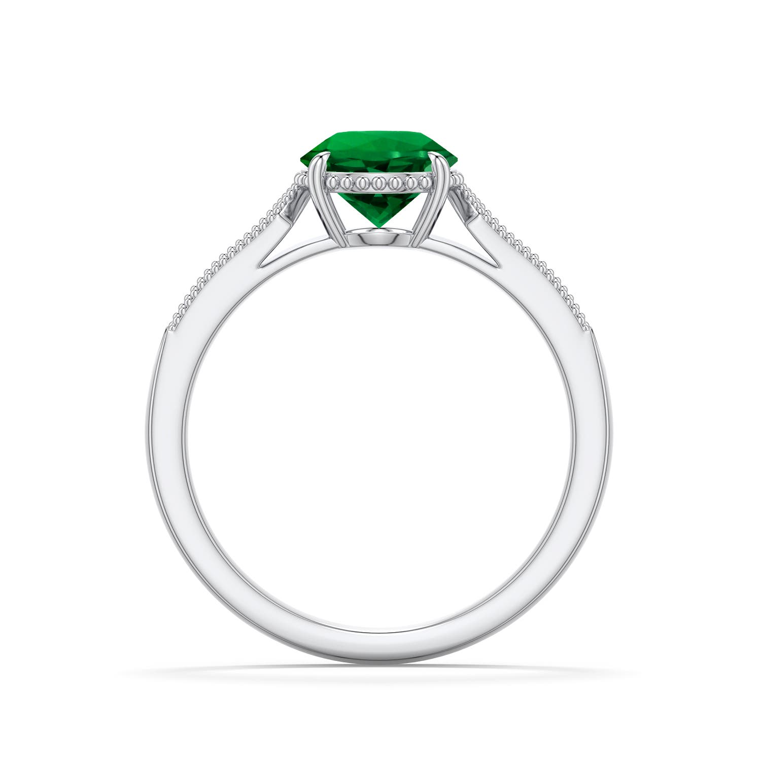 7mm Labgrown Round Lab-Grown Emerald Quatrefoil Hidden Halo Engagement Ring in White Gold - side 1