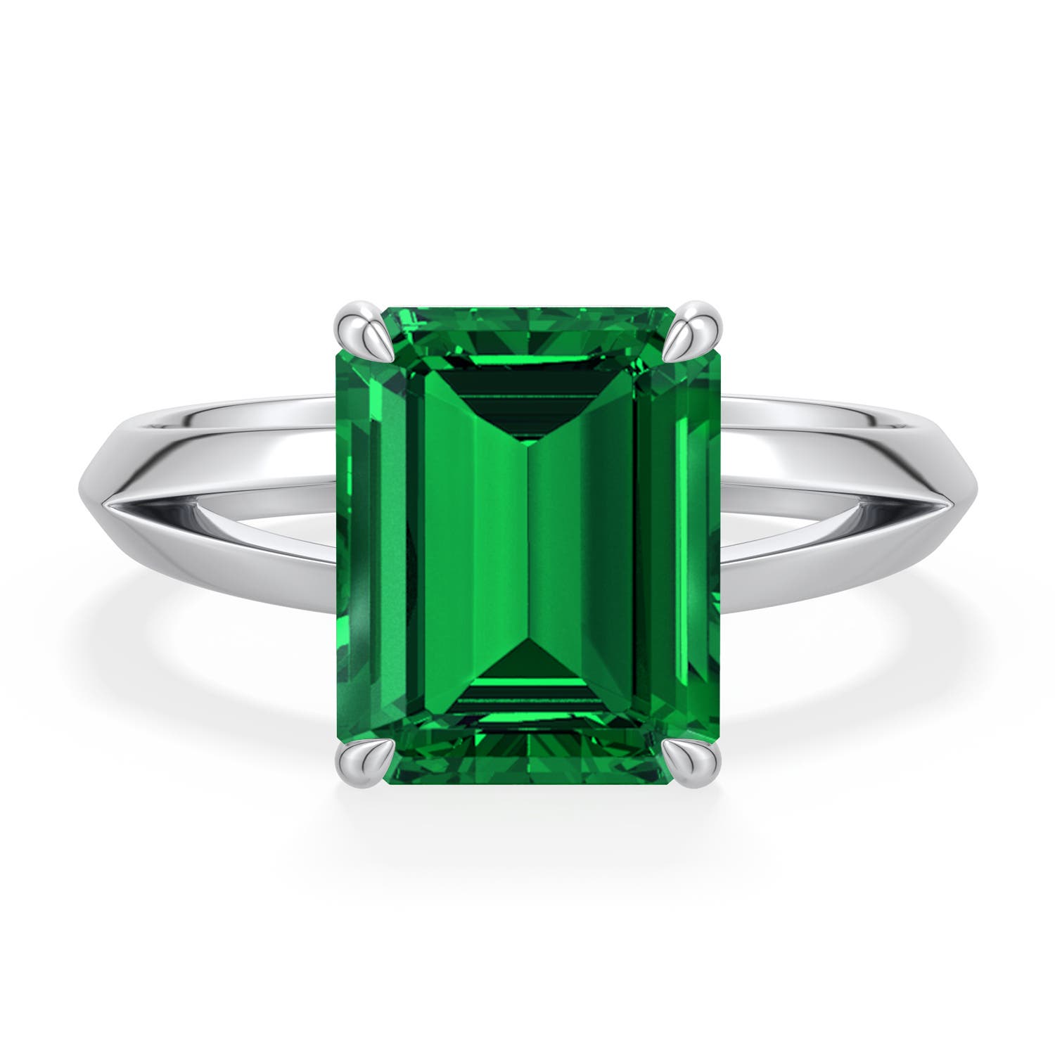 10x8mm Labgrown Emerald-Cut Lab-Grown Emerald Knife-Edge Split Shank Engagement Ring in 18K White Gold - main