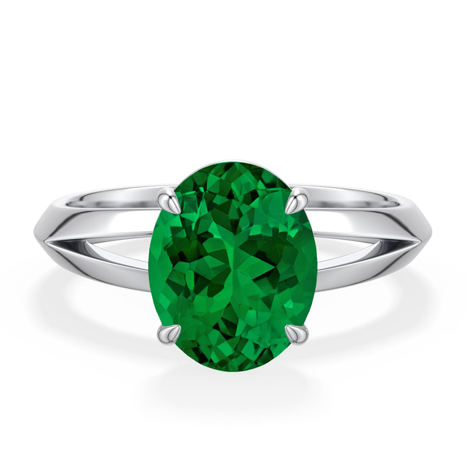 10x8mm Labgrown Oval Lab-Grown Emerald Knife-Edge Split Shank Engagement Ring in White Gold - main