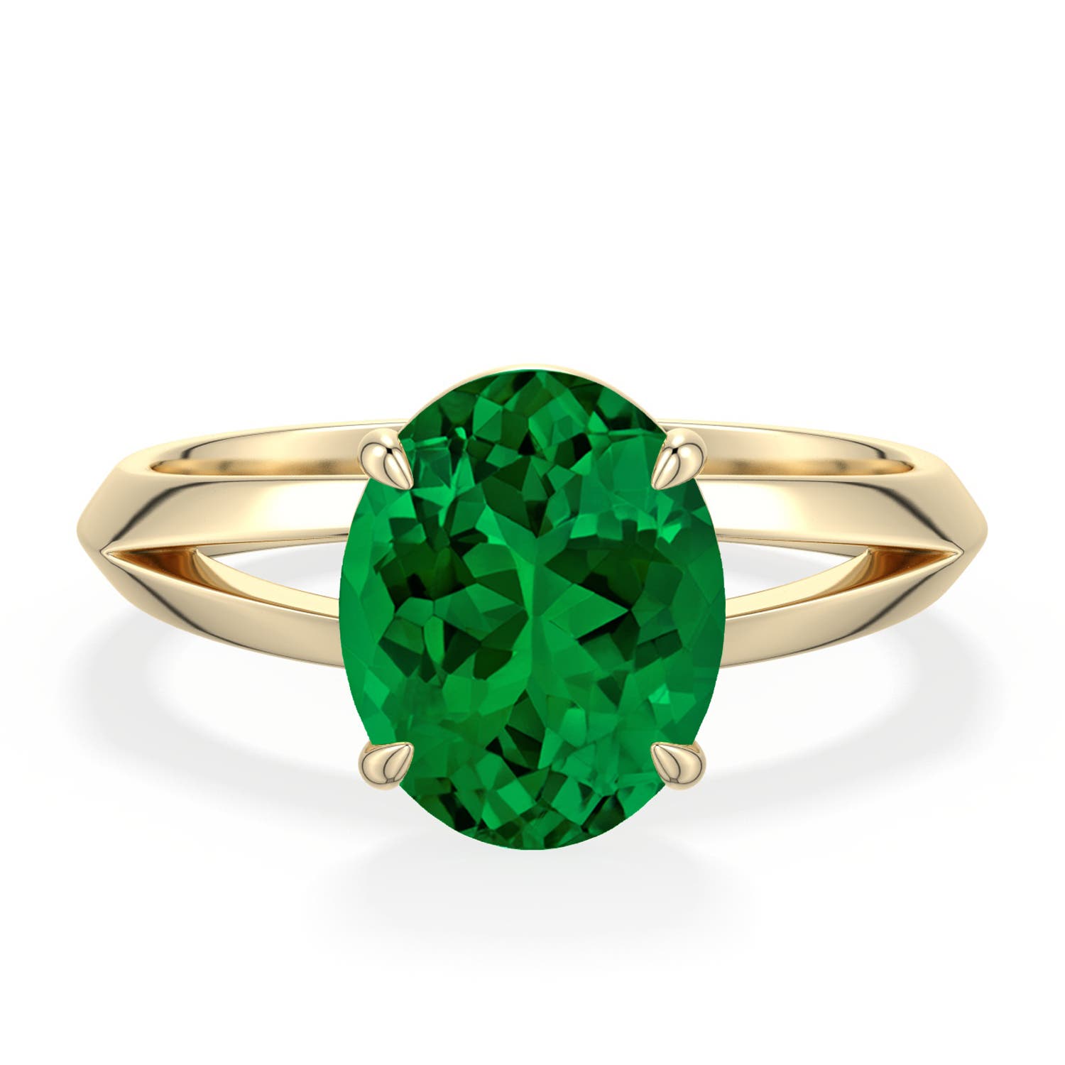 10x8mm Labgrown Oval Lab-Grown Emerald Knife-Edge Split Shank Engagement Ring in 18K Yellow Gold - main