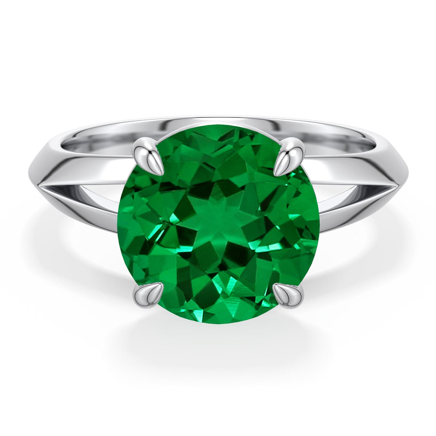10mm Labgrown Round Lab-Grown Emerald Knife-Edge Split Shank Engagement Ring in White Gold - main