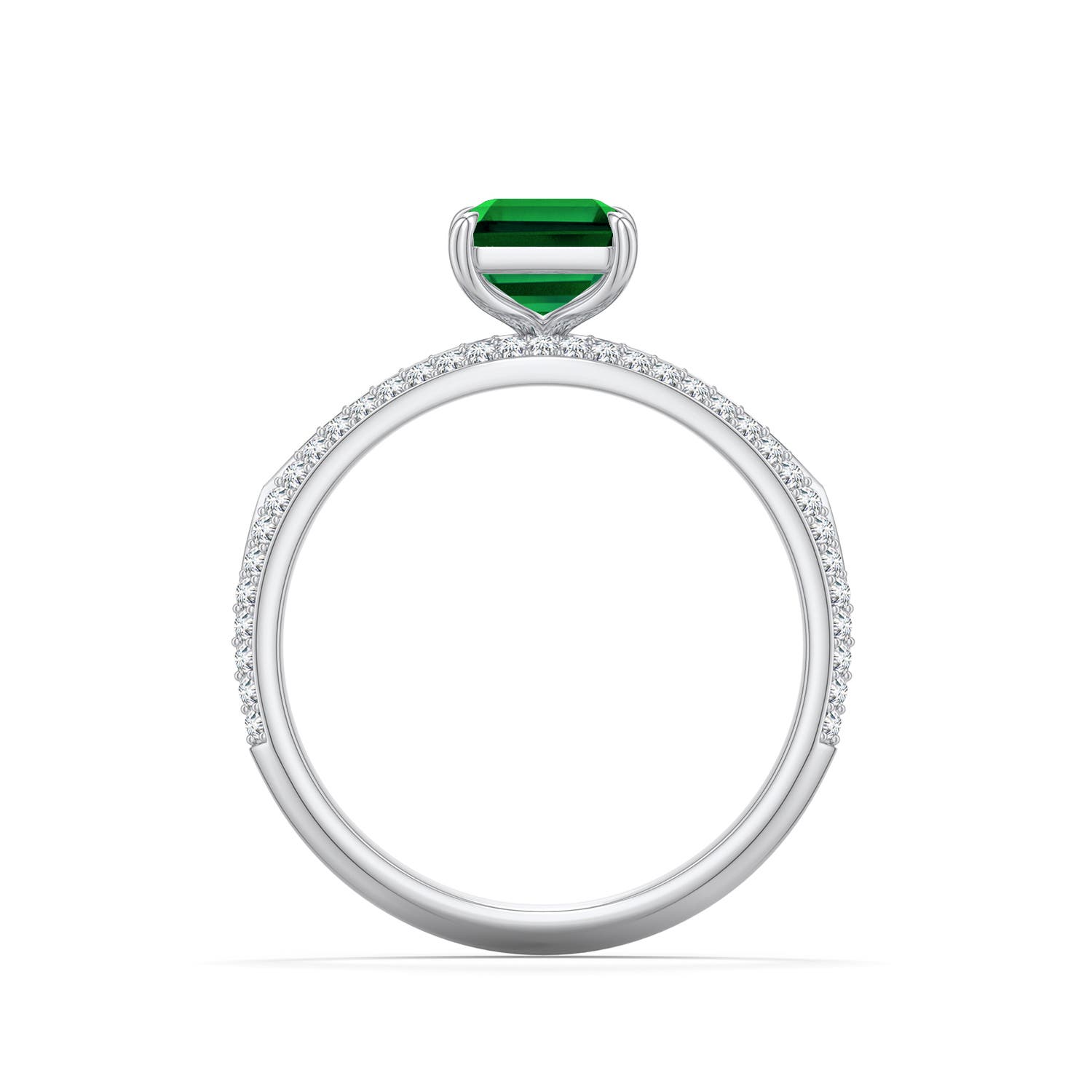 8x6mm Labgrown Emerald-Cut Lab-Grown Emerald Engagement Ring with Pav� Accents in 18K White Gold - side 1