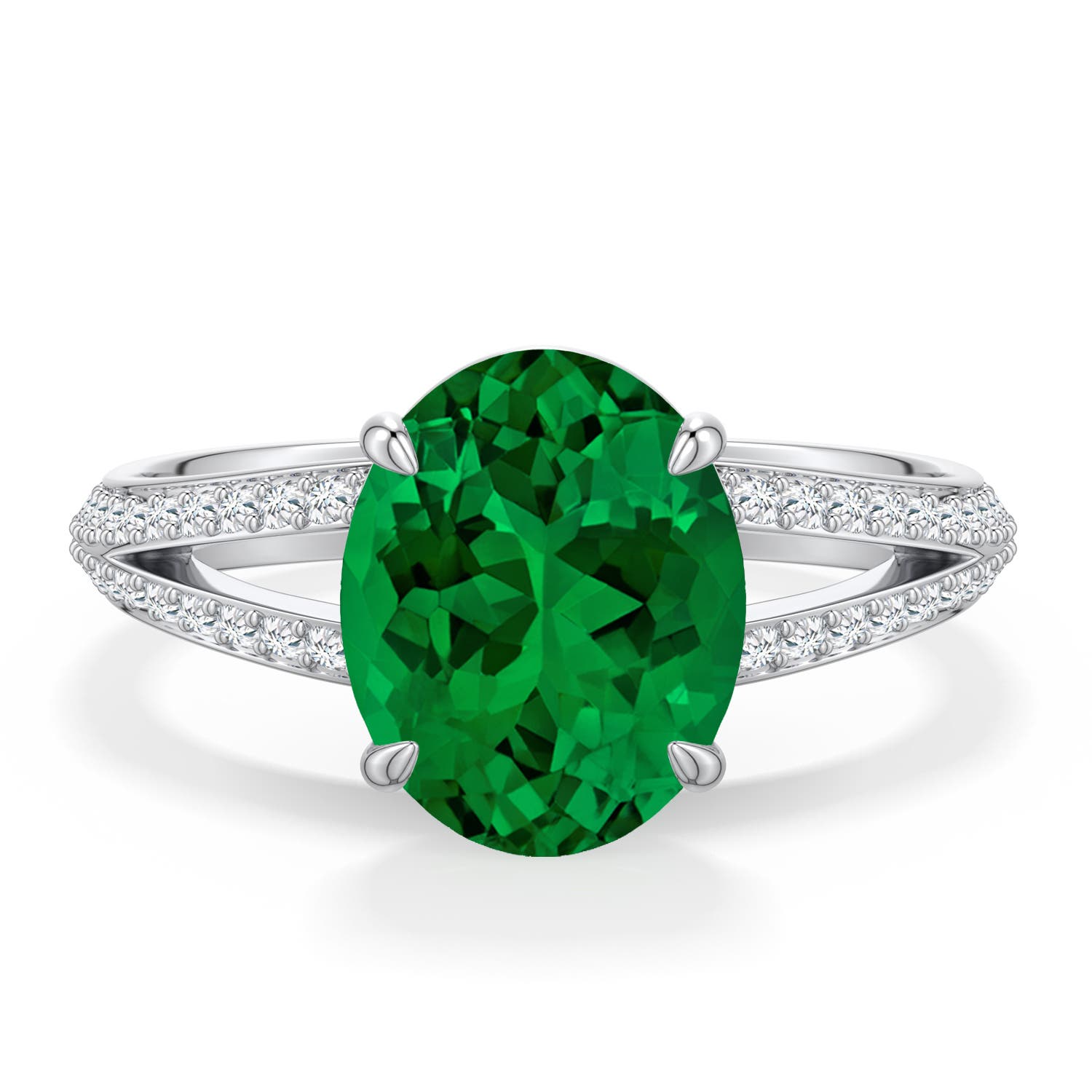 10x8mm Labgrown Oval Lab-Grown Emerald Engagement Ring with Pav� Accents in White Gold - main