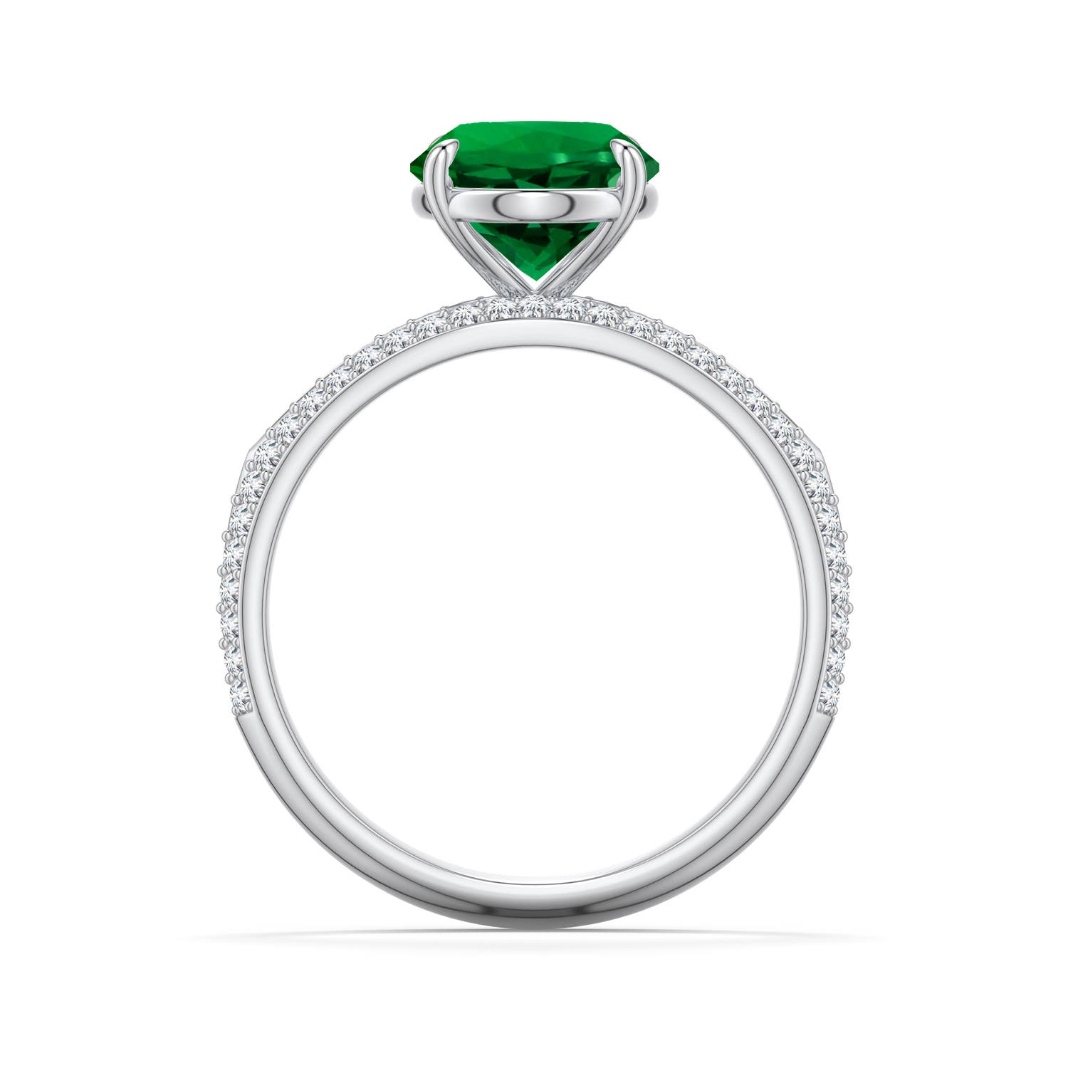 10x8mm Labgrown Oval Lab-Grown Emerald Engagement Ring with Pav� Accents in White Gold - side 1
