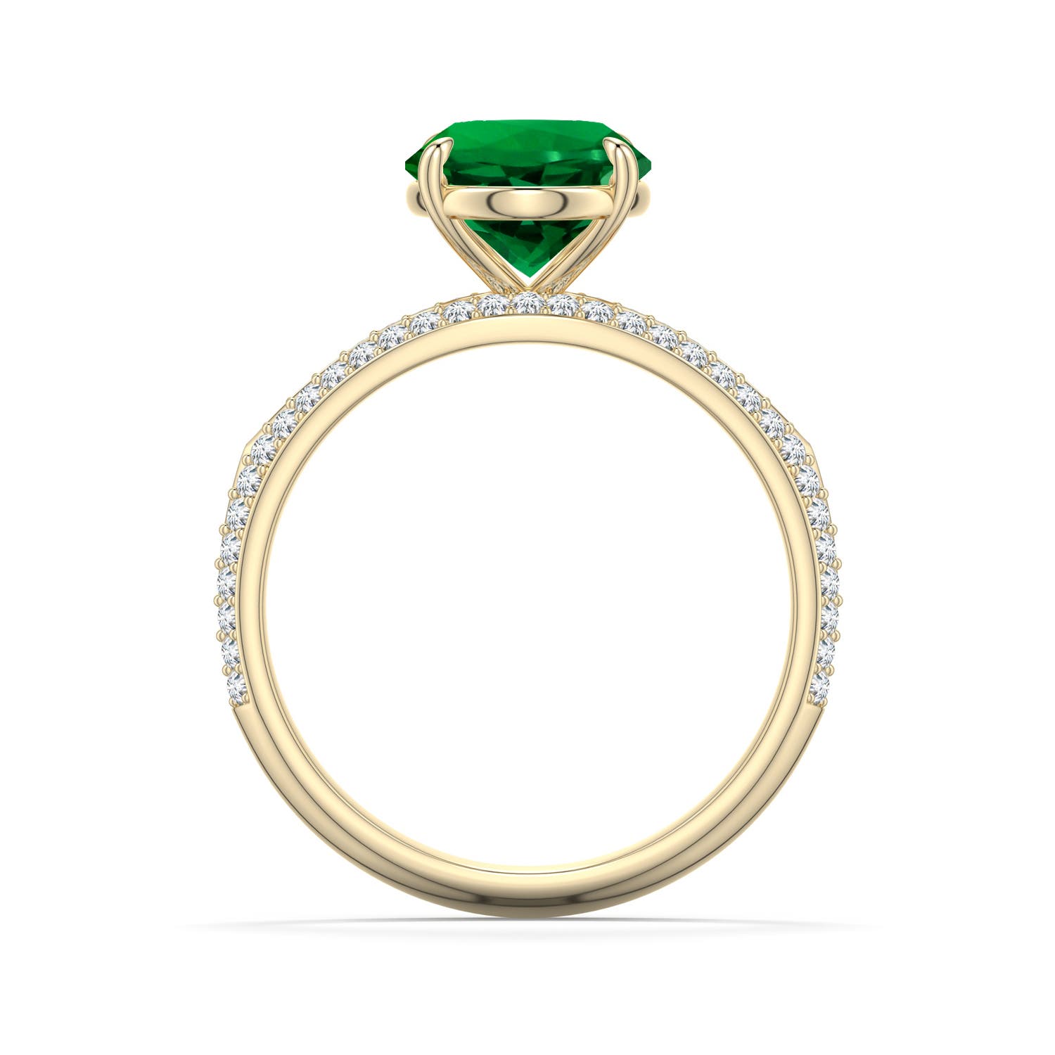 10x8mm Labgrown Oval Lab-Grown Emerald Engagement Ring with Pav� Accents in 18K Yellow Gold - side 1