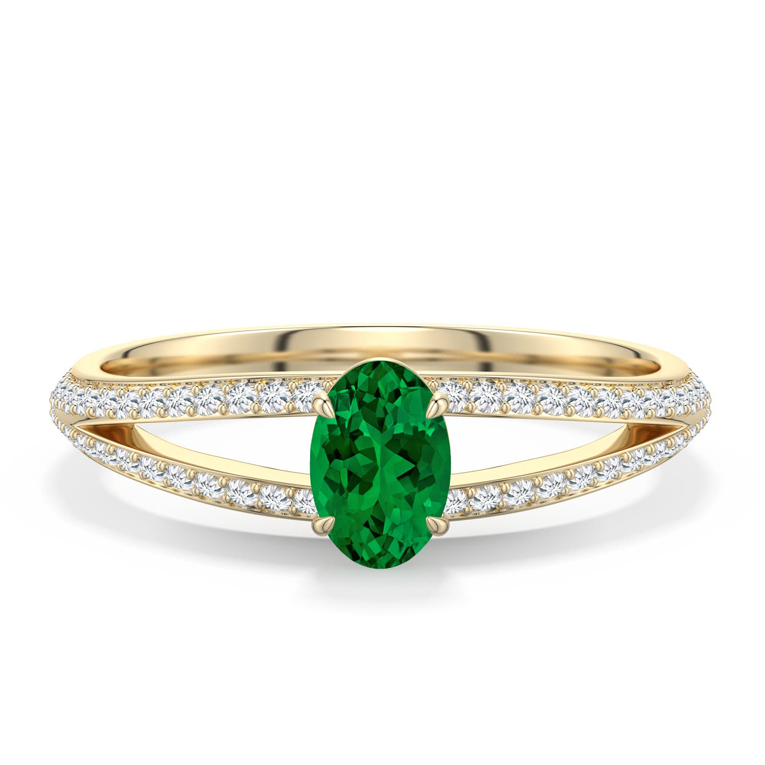 6x4mm Labgrown Oval Lab-Grown Emerald Engagement Ring with Pav� Accents in 18K Yellow Gold - main