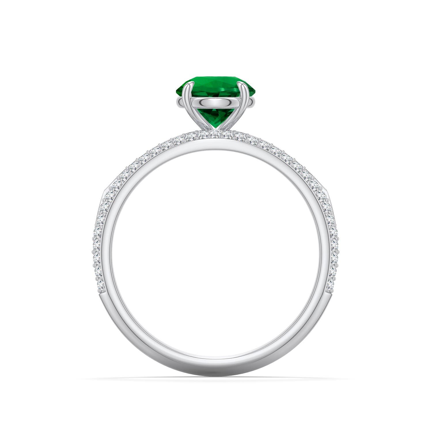6.5mm Labgrown Round Lab-Grown Emerald Engagement Ring with Pav� Accents in White Gold - side 1