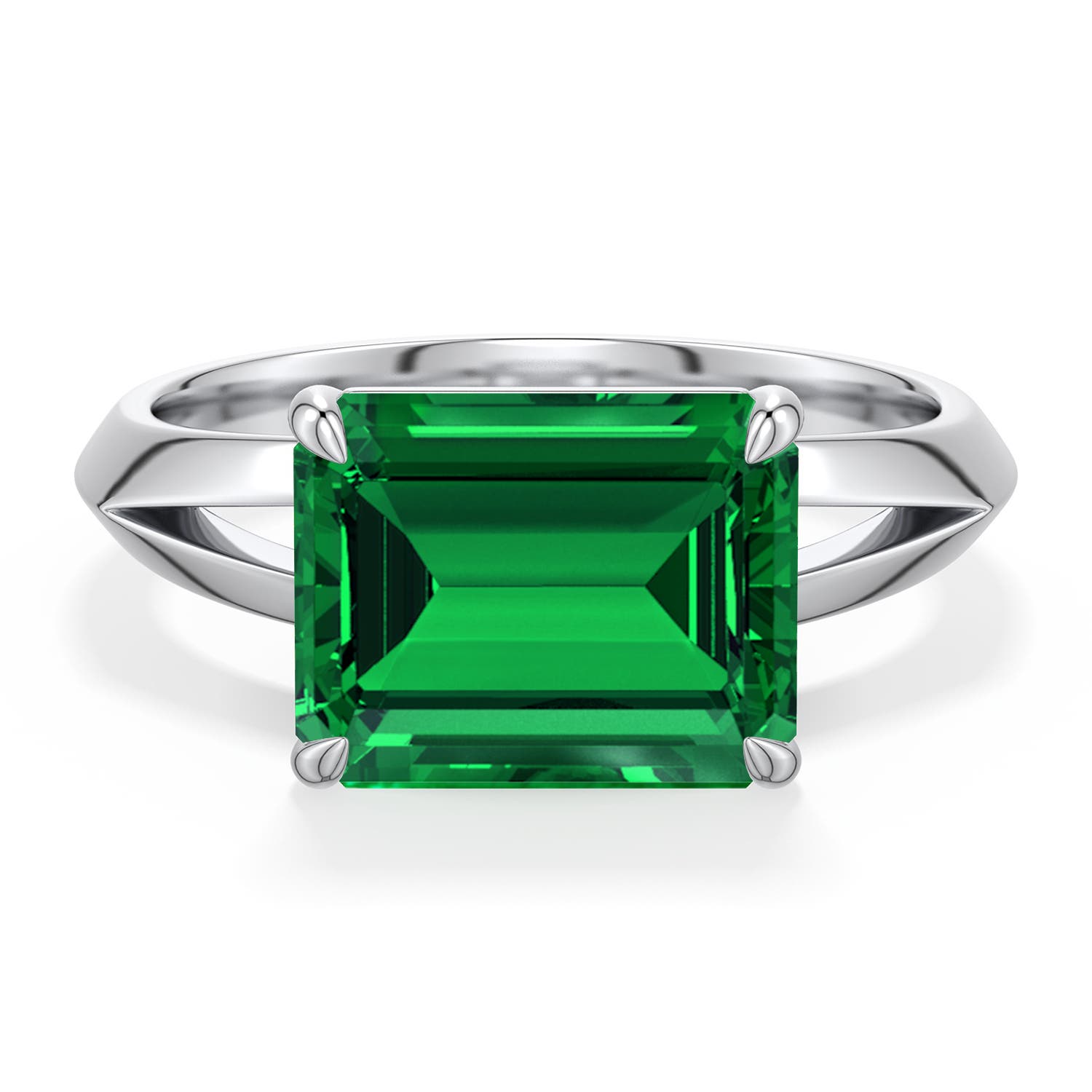 10x8mm Labgrown East-West Emerald-Cut Lab-Grown Emerald Engagement Ring in 18K White Gold - main