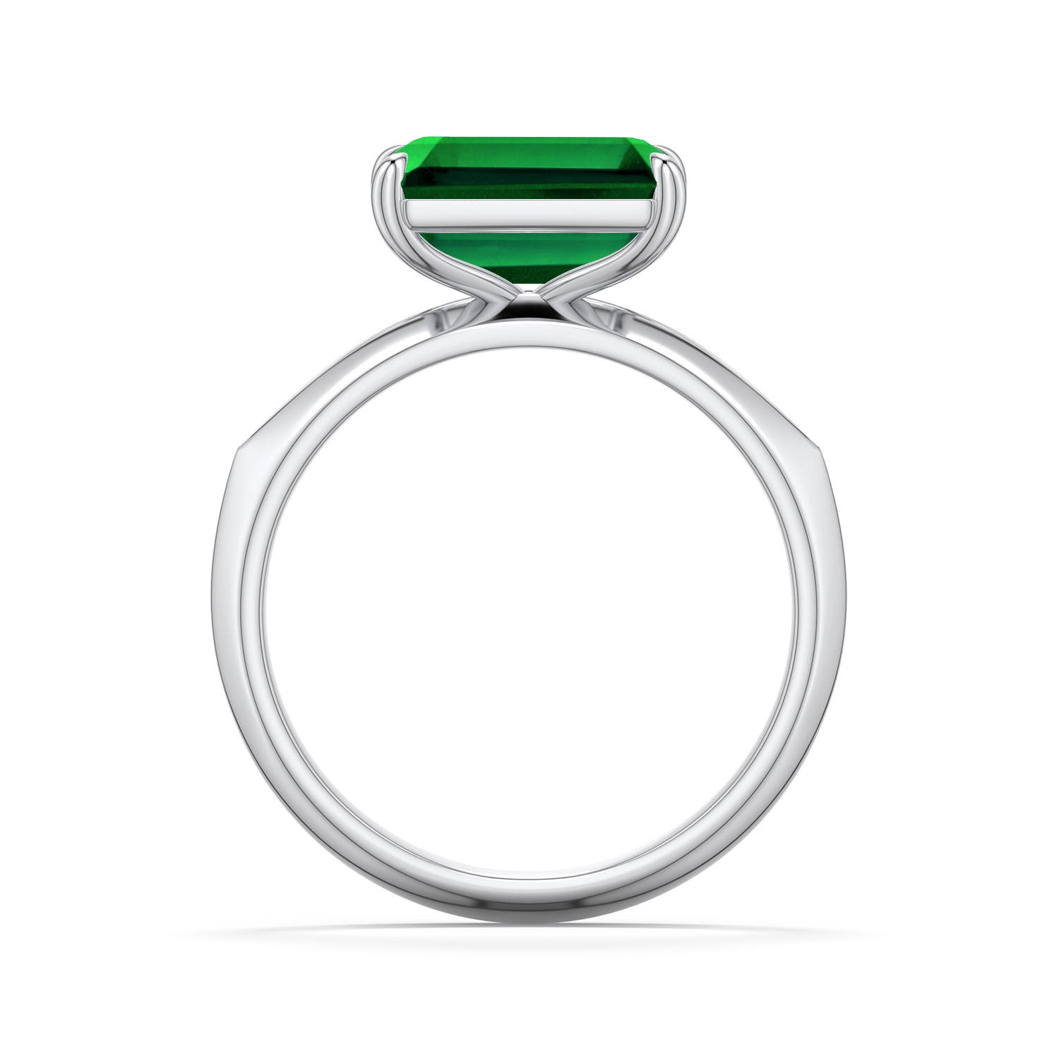 10x8mm Labgrown East-West Emerald-Cut Lab-Grown Emerald Engagement Ring in 18K White Gold - side 1
