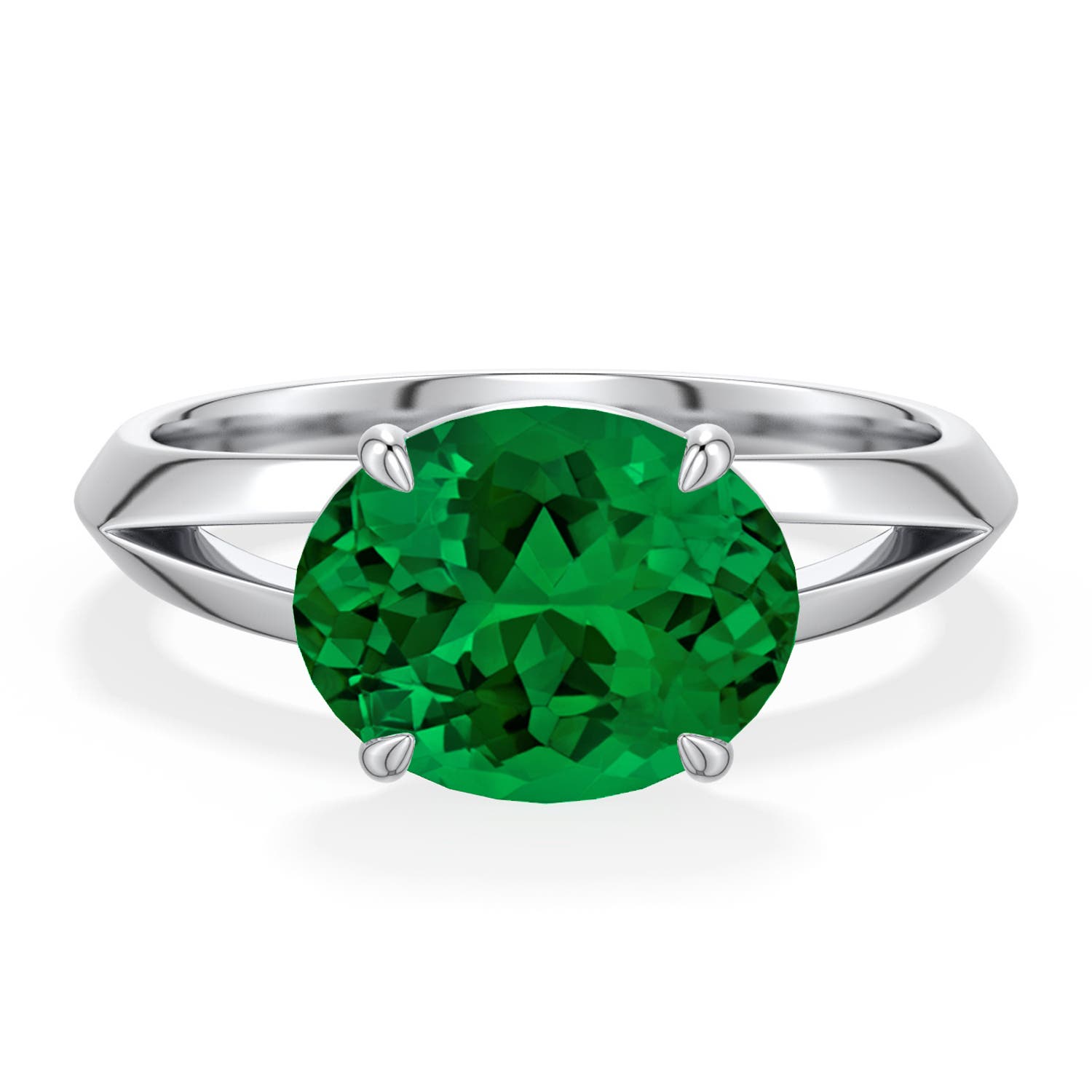 10x8mm Labgrown East-West Oval Lab-Grown Emerald Engagement Ring in White Gold - main