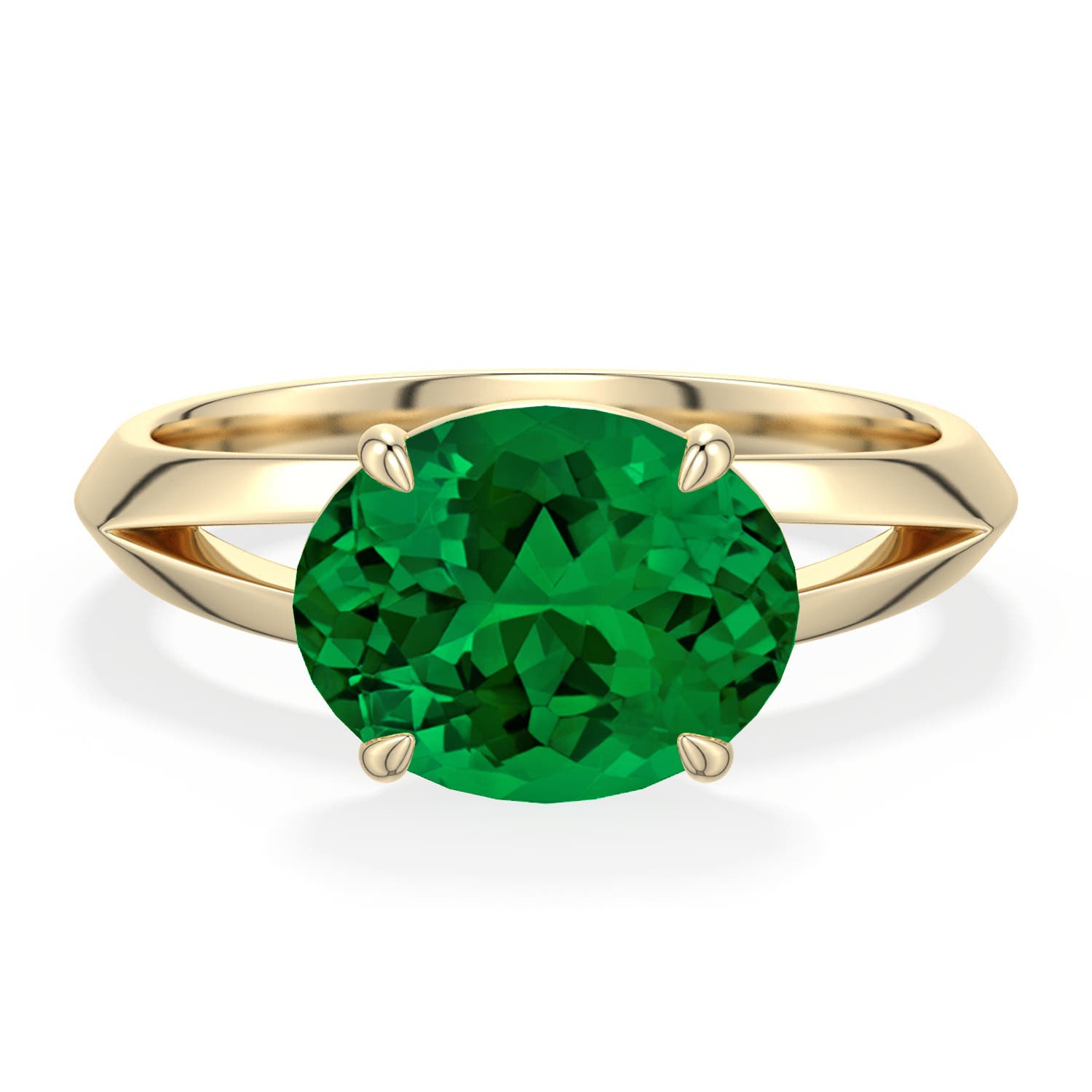 10x8mm Labgrown East-West Oval Lab-Grown Emerald Engagement Ring in 18K Yellow Gold - main