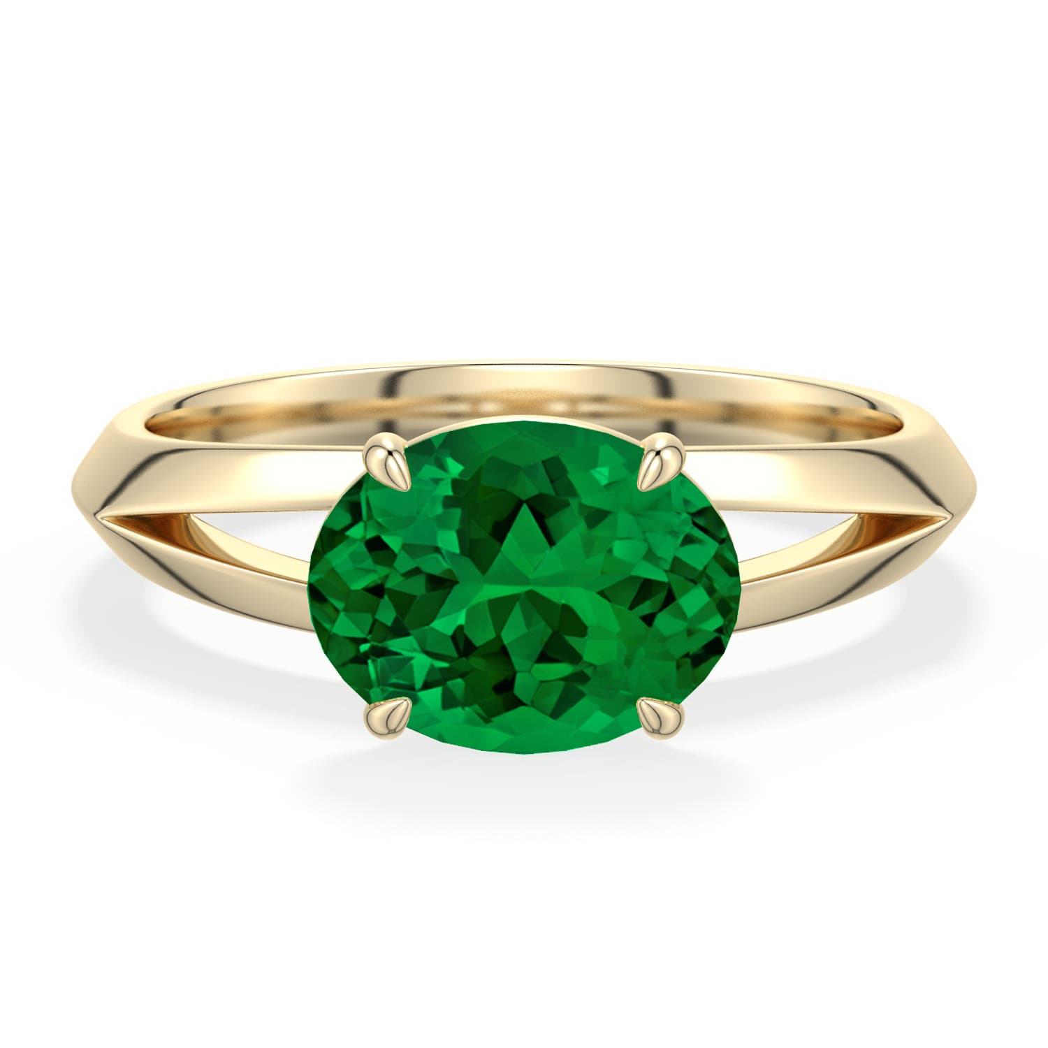 9x7mm Labgrown East-West Oval Lab-Grown Emerald Engagement Ring in 18K Yellow Gold - main