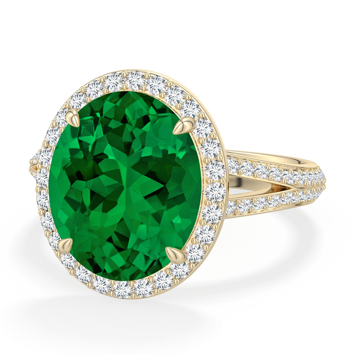 12x10mm Labgrown Oval Lab-Grown Emerald Halo Engagement Ring with Accents in Yellow Gold - main