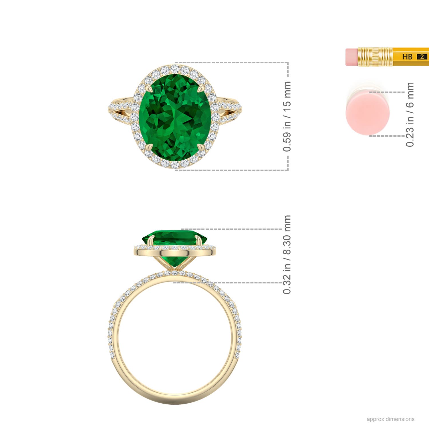 12x10mm Labgrown Oval Lab-Grown Emerald Halo Engagement Ring with Accents in Yellow Gold - ruler - ruler