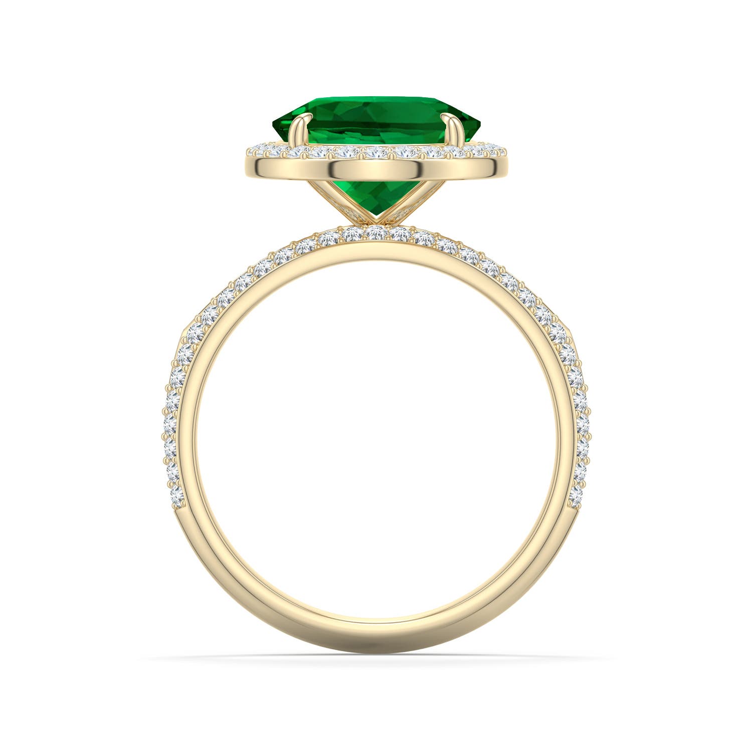 12x10mm Labgrown Oval Lab-Grown Emerald Halo Engagement Ring with Accents in Yellow Gold - side 2 - side 4