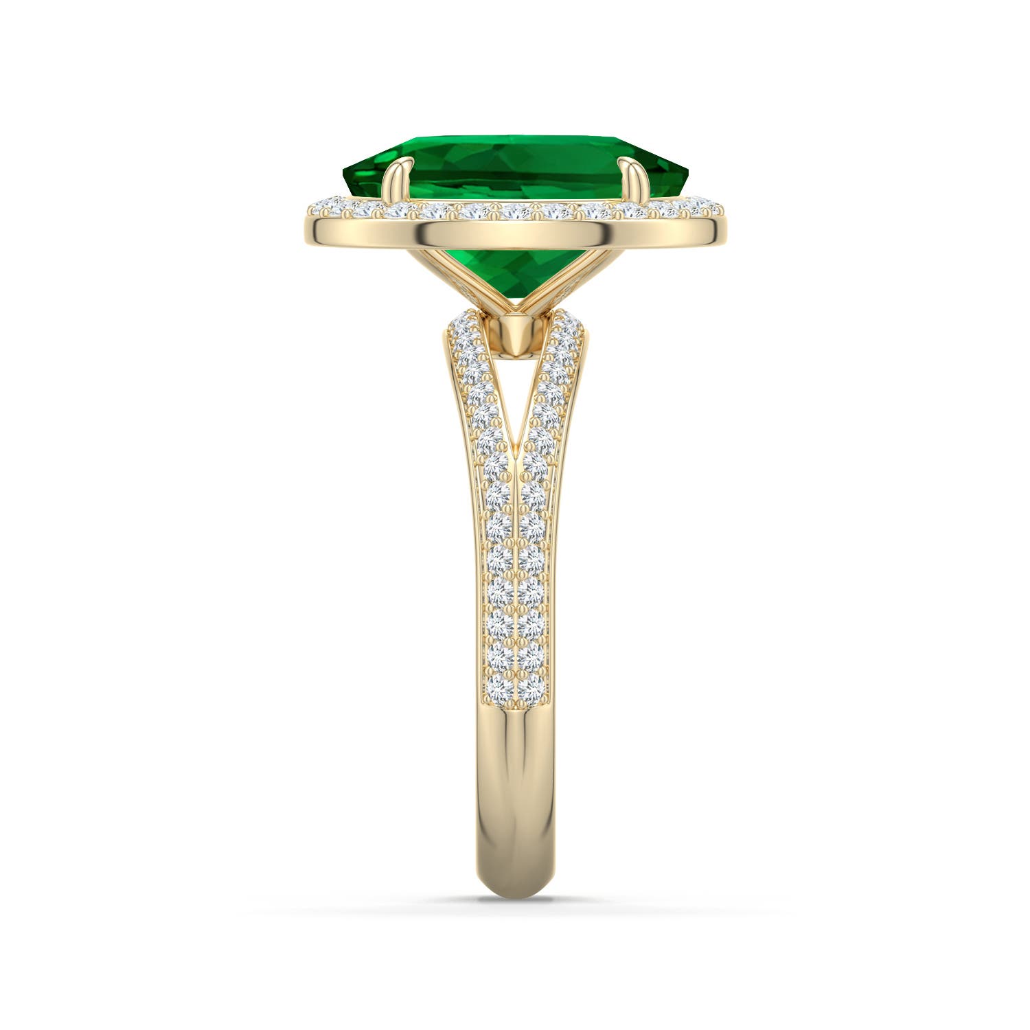 12x10mm Labgrown Oval Lab-Grown Emerald Halo Engagement Ring with Accents in Yellow Gold - side 3 - side 5